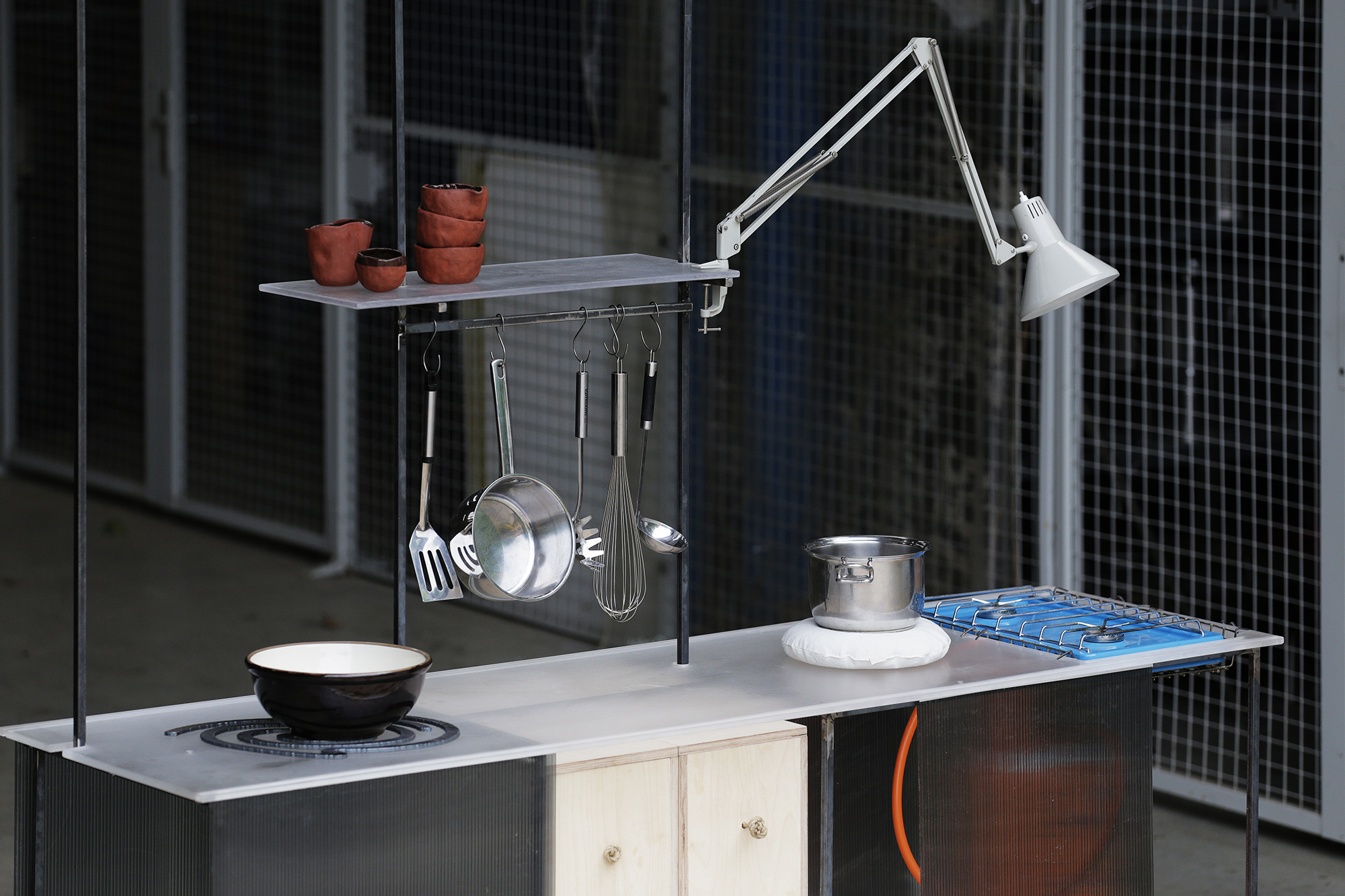 d-o-t-s turns reclaimed materials into a mobile communal kitchen in Luxembourg