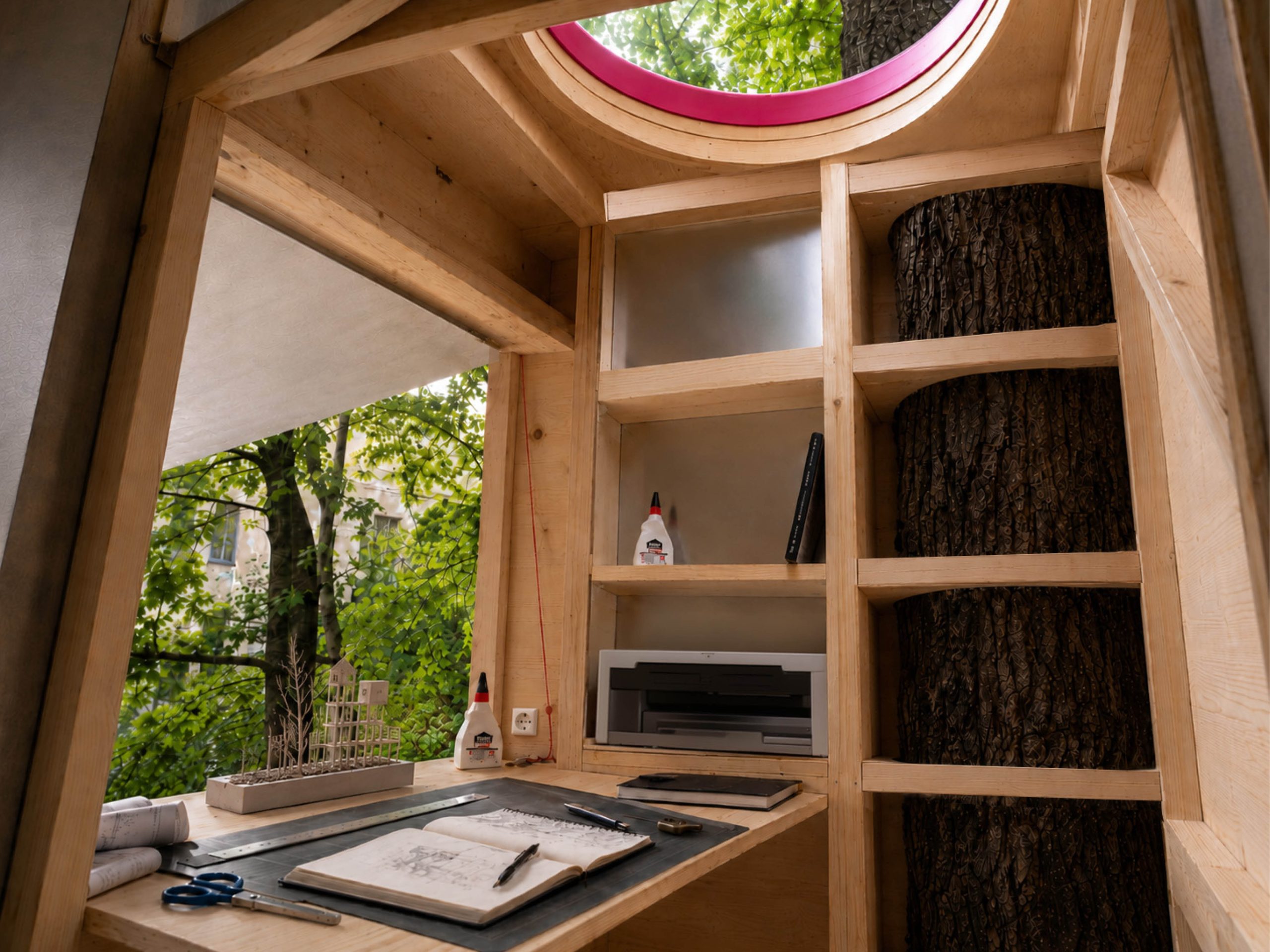 Opposite Office architects using the compact treehouse workplace in Weimar