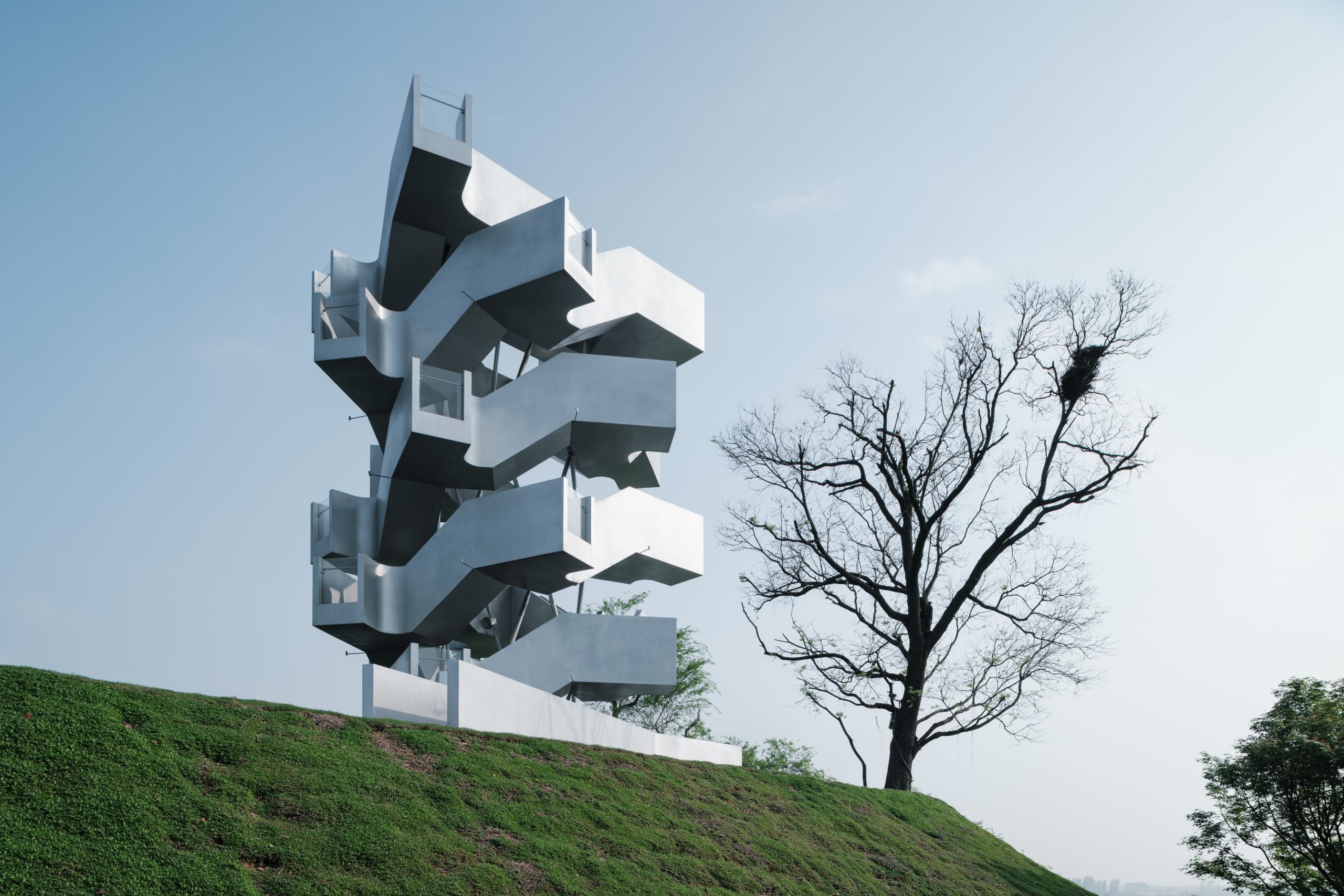 Viewing platforms and stairs of Chenhu Migratory Bird Observation Tower