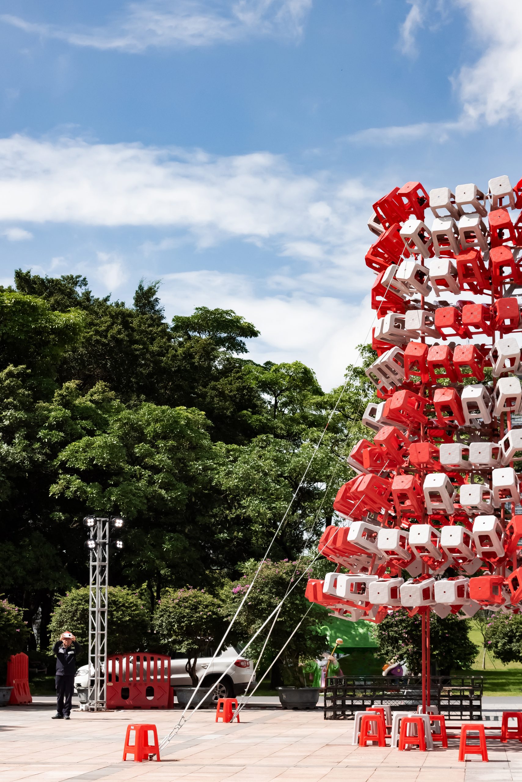 Side view of the 8.2 metre Stool Tower in Foshan