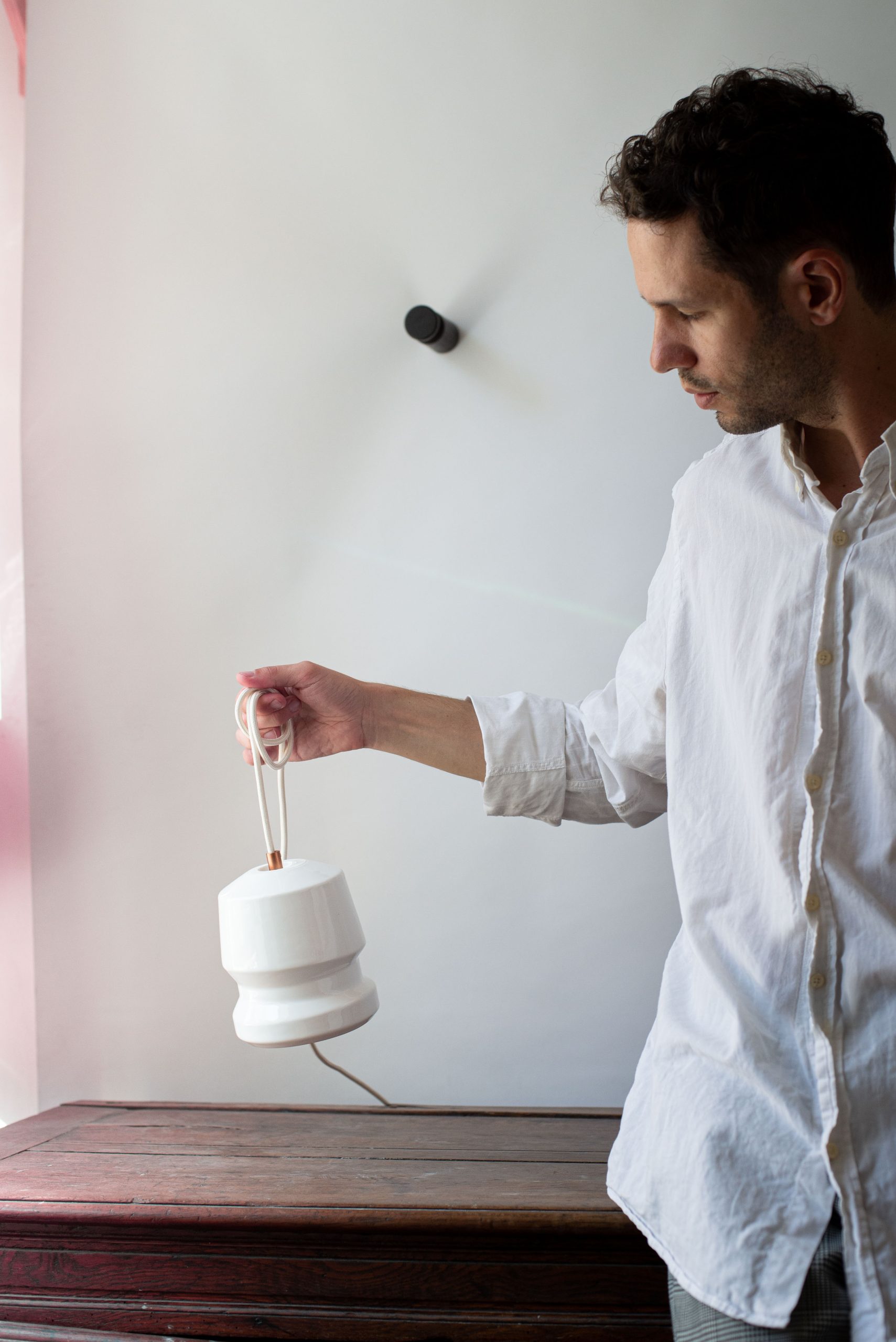 Temple portable faience lamp by Bouti Studio