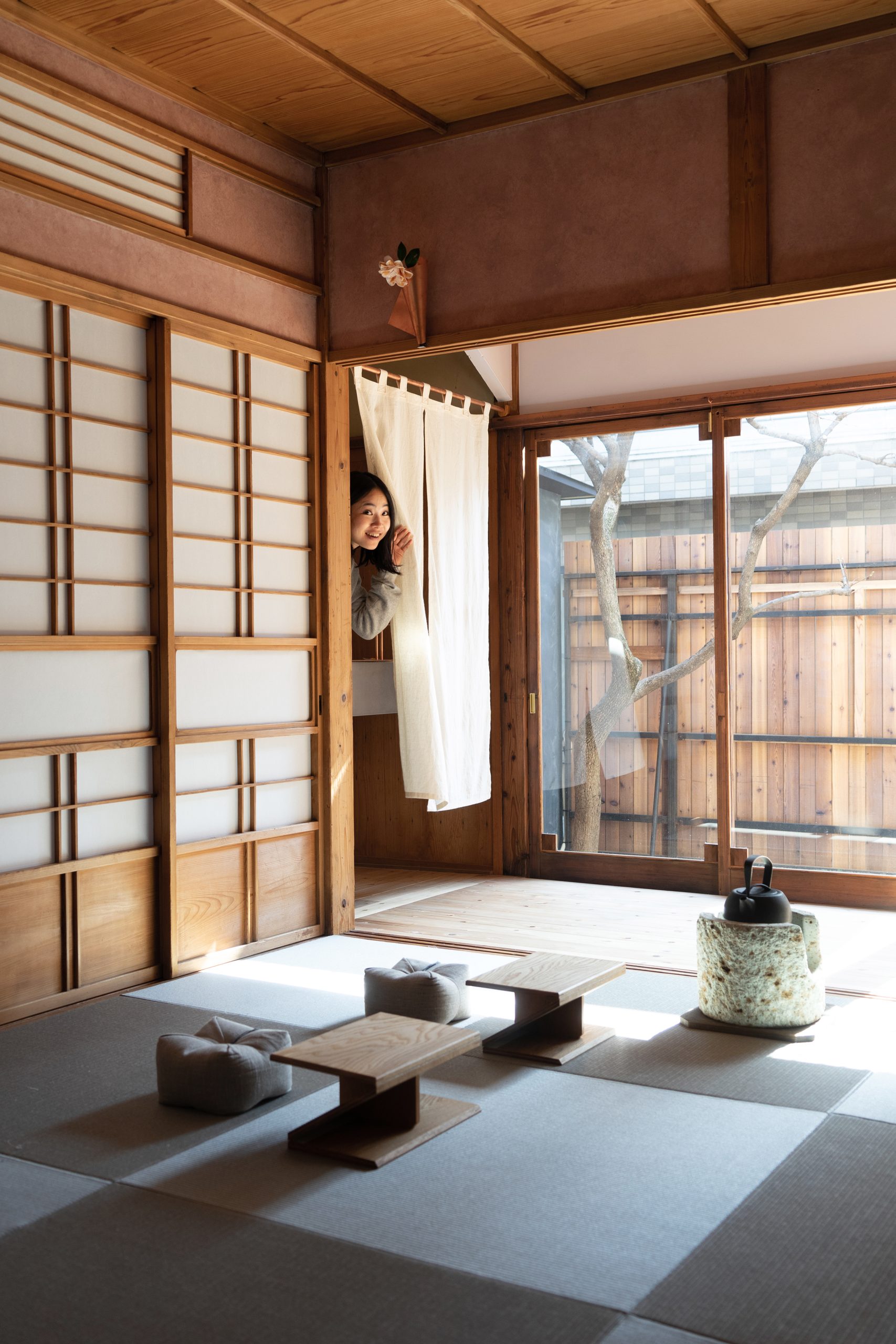 Timber tea-ware shelving at TAKIZME in Tokyo