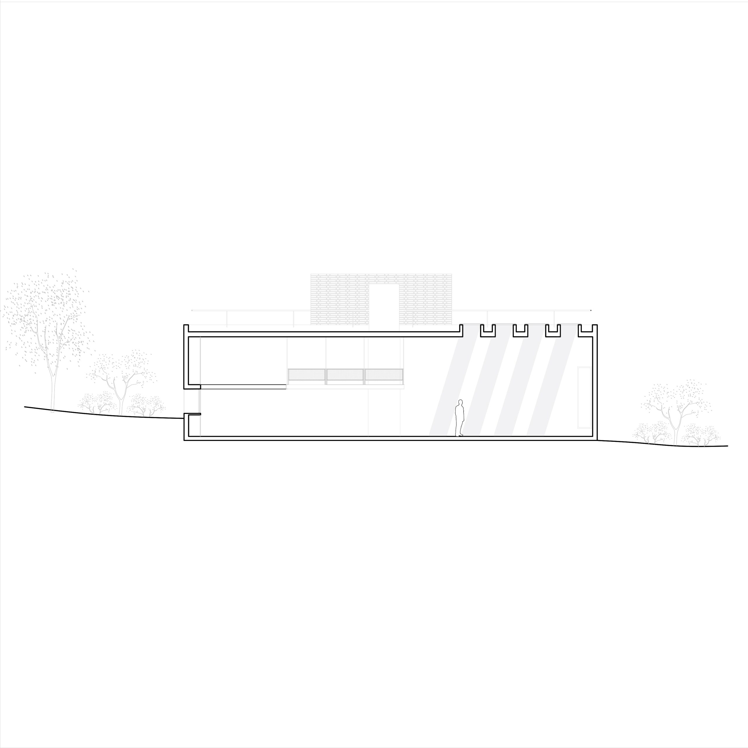Longitudinal section of Atelier Cambre