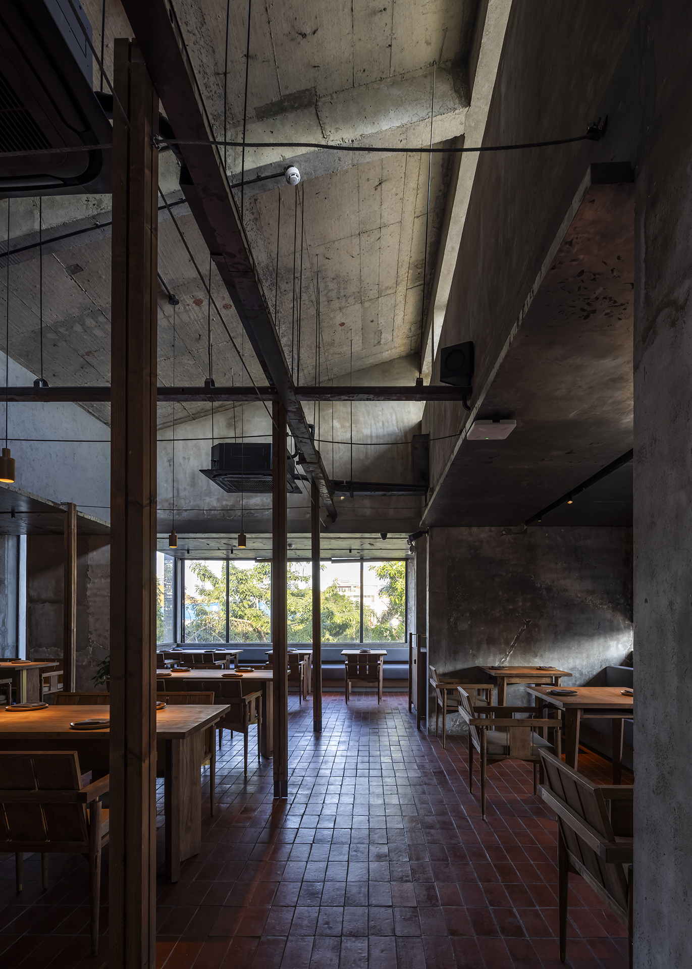 First-floor seating beneath the retained villa structure