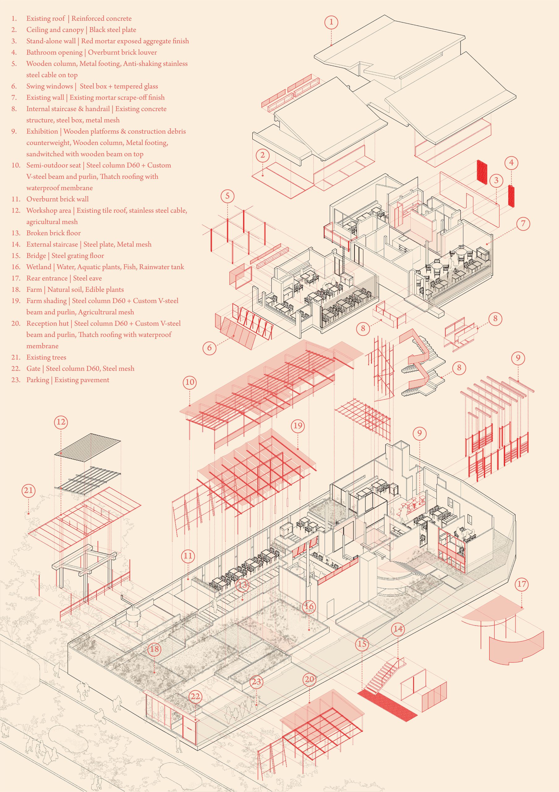 Axonometric drawing of Pizza 4P’s Thao Dien