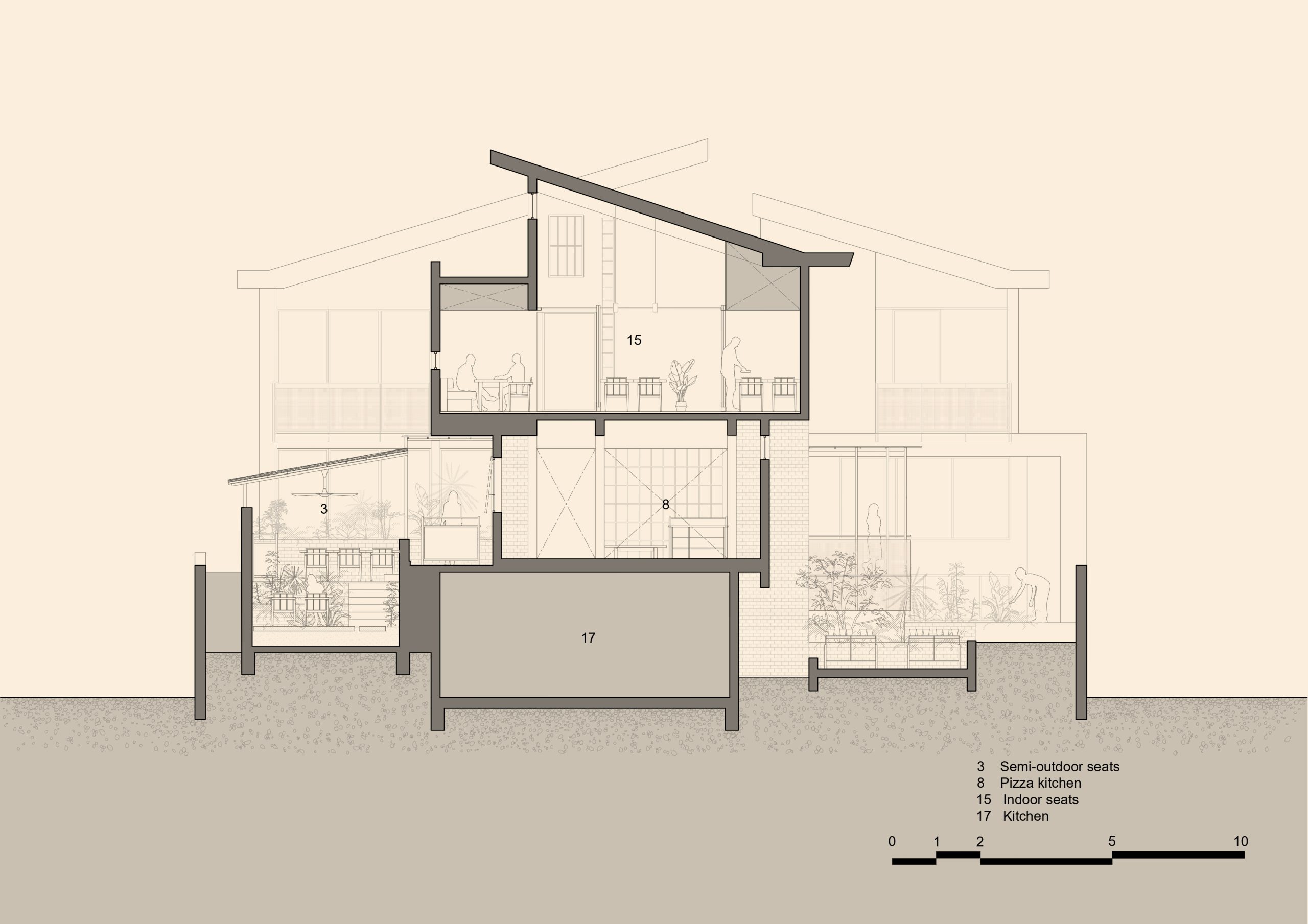 Section drawing of Pizza 4P’s Thao Dien