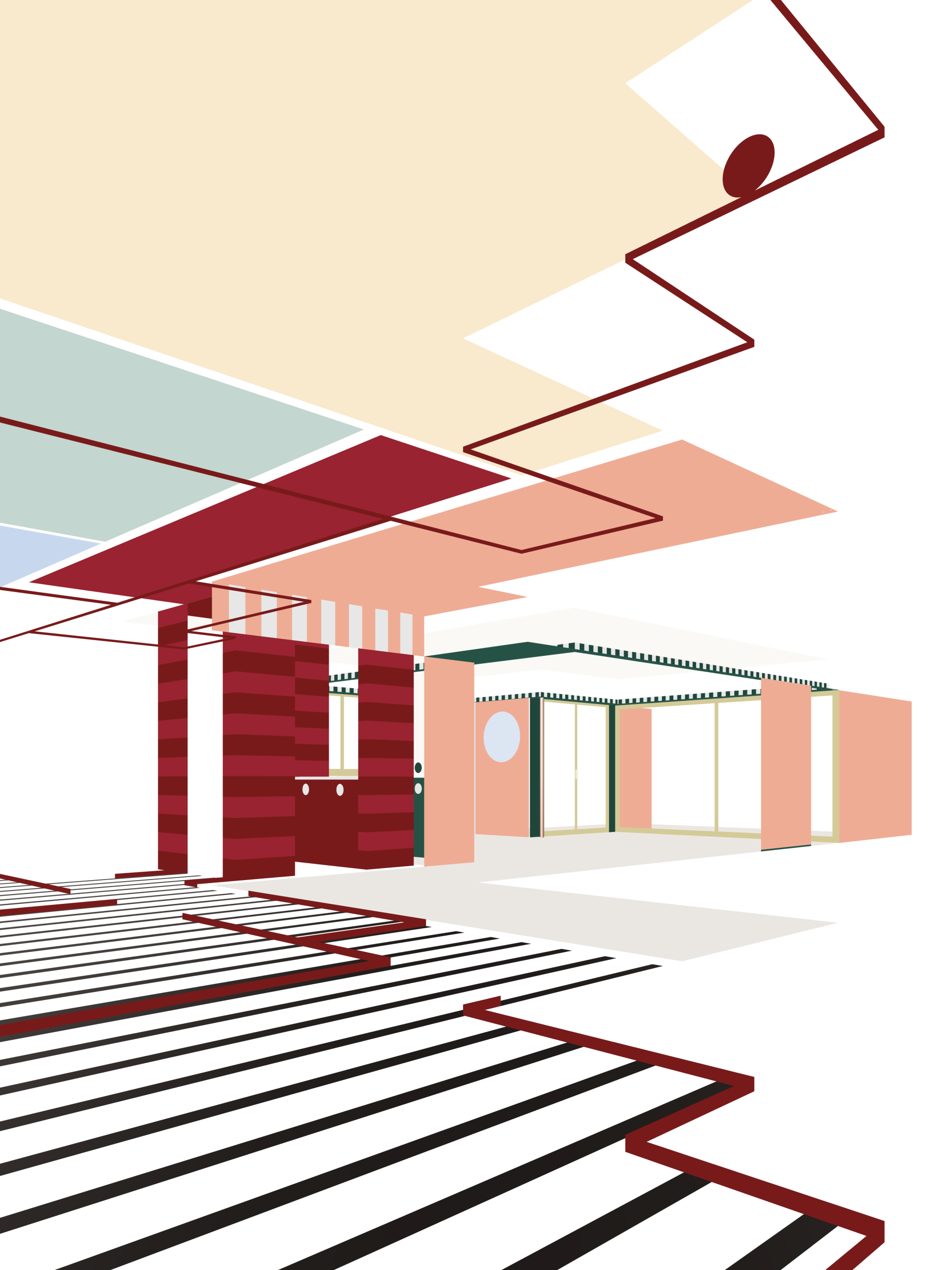 Diagonal perspective drawing of the Fabron apartment renovation