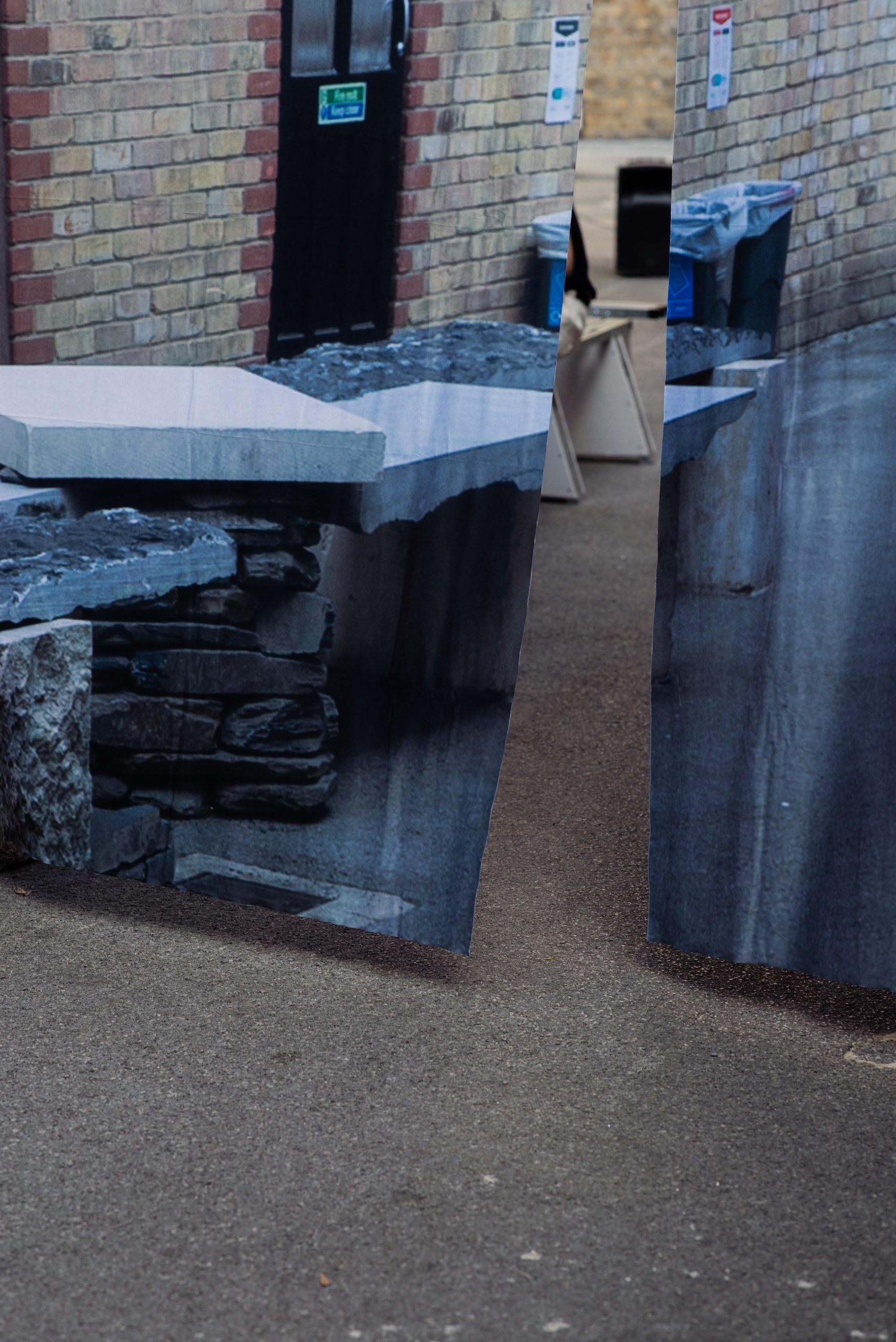 Gongfu tea gathering beneath the printed installation