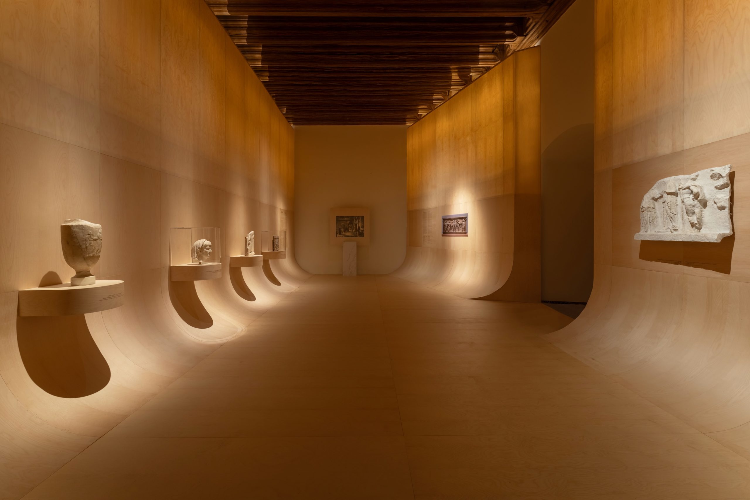 Luminous sun installation in the exhibition entrance hall