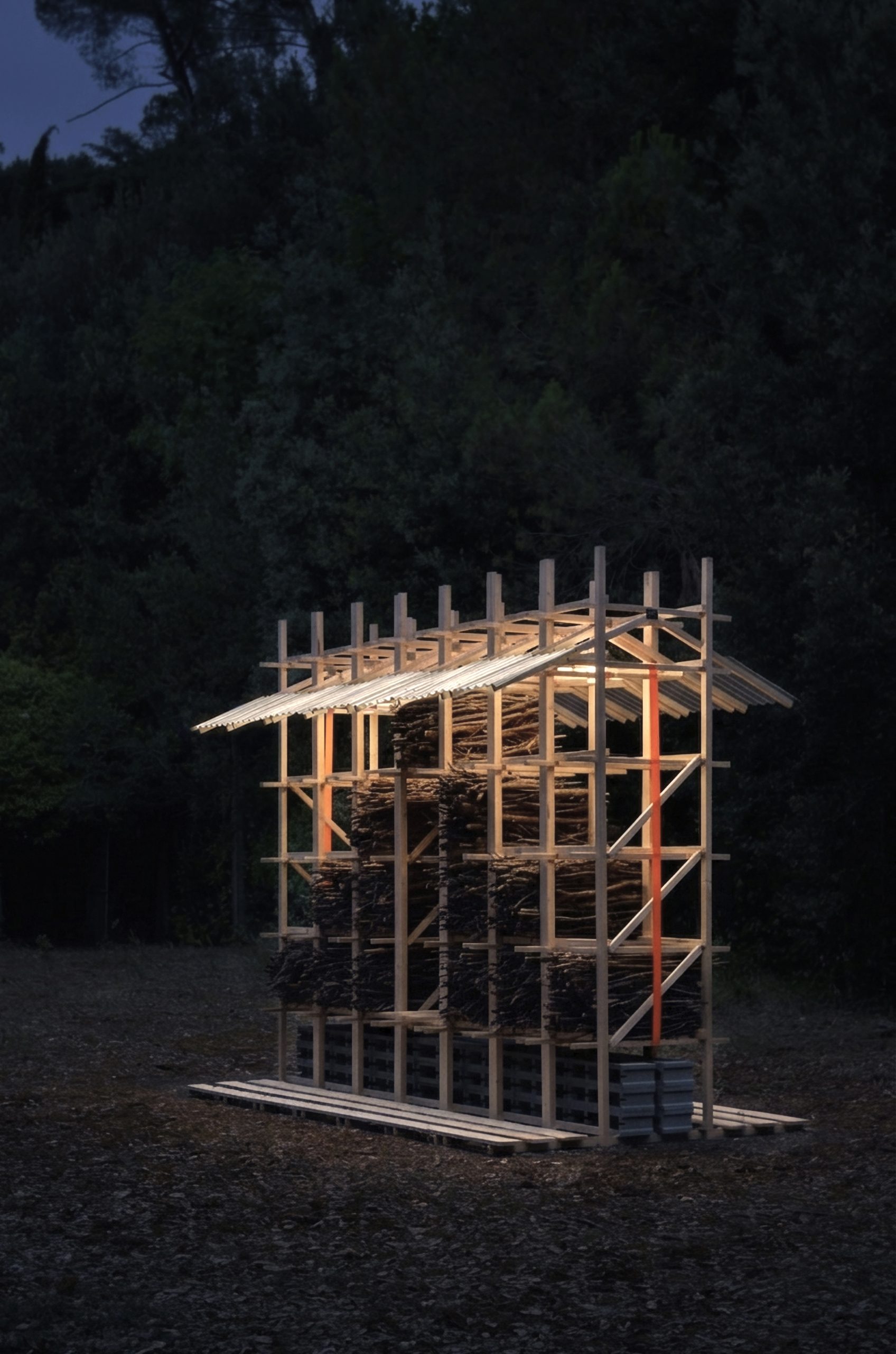 HUT-SPOT photographed at dusk.