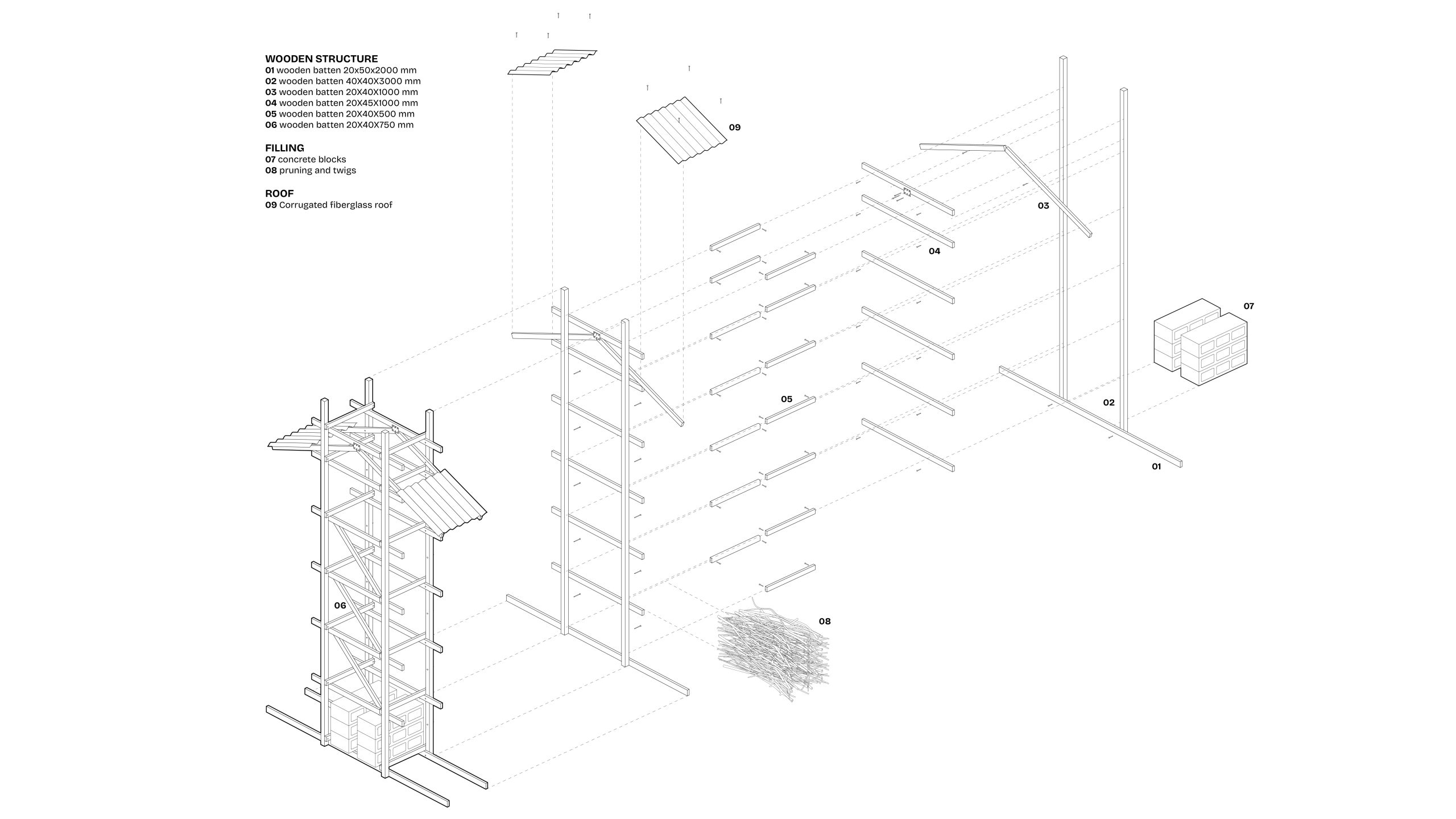 HUT-SPOT construction axonometric.