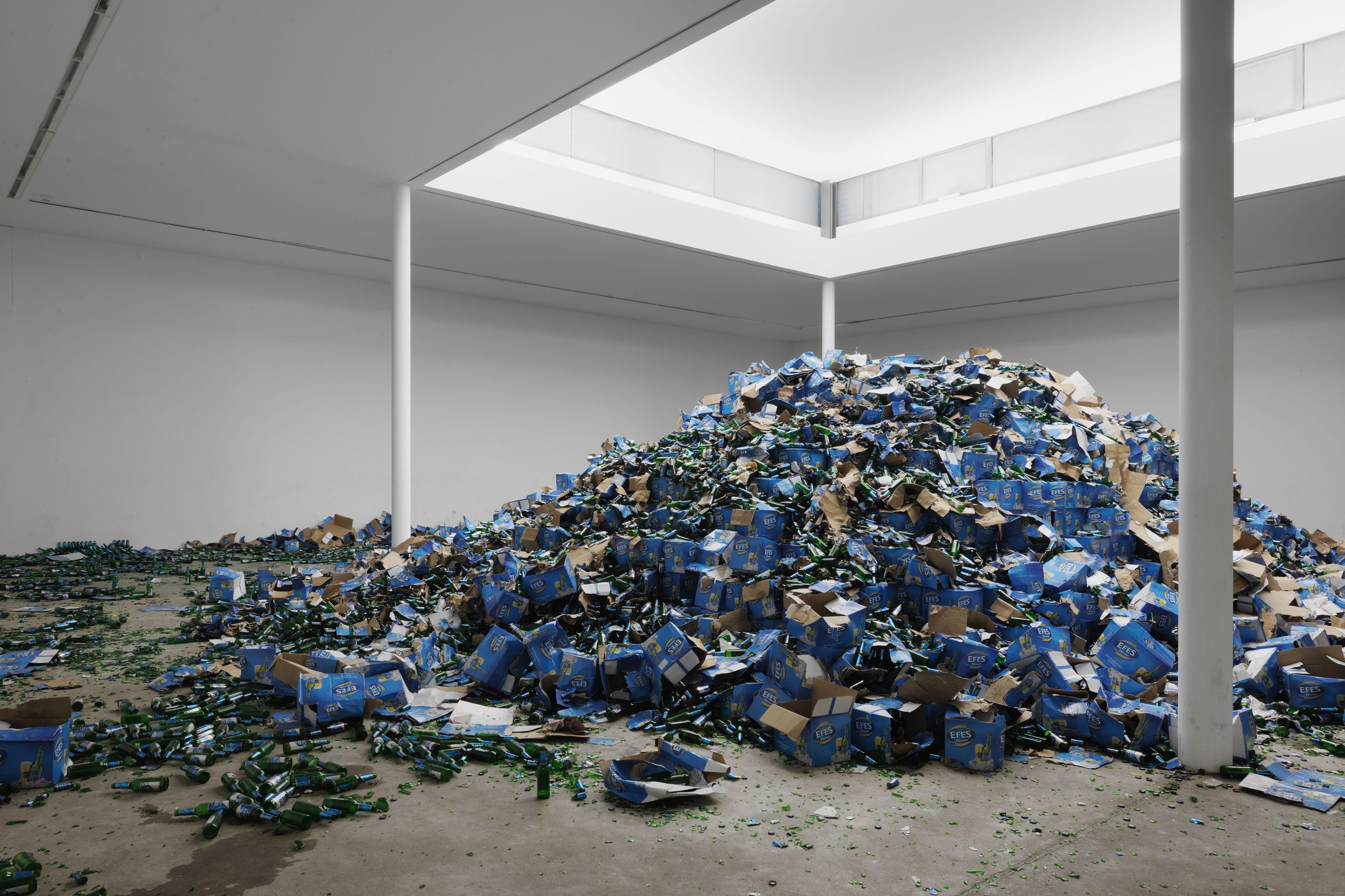 The altered installation viewed across the gallery.