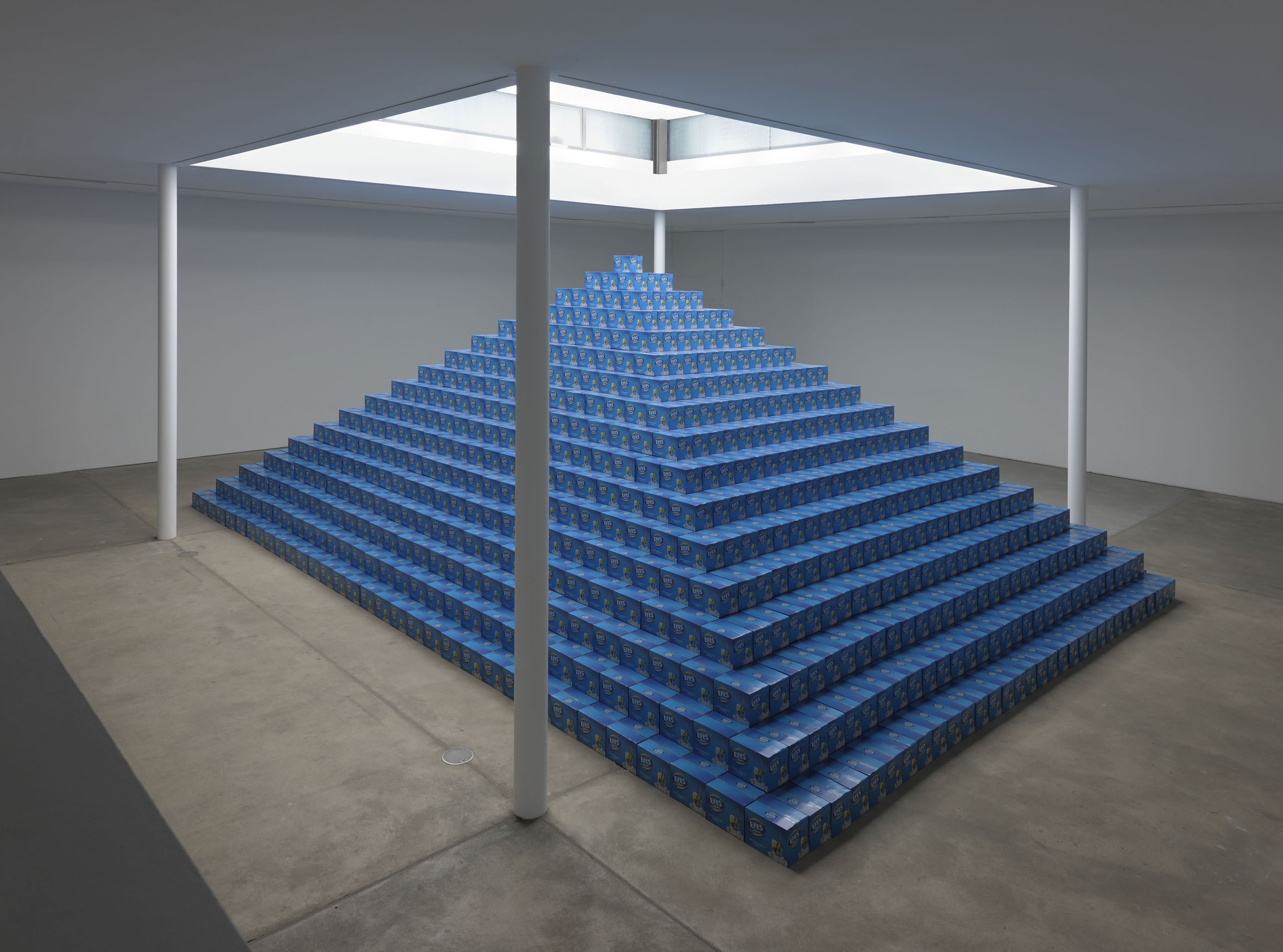 Cyprien Gaillard built a beer pyramid for visitors to dismantle at KW Berlin