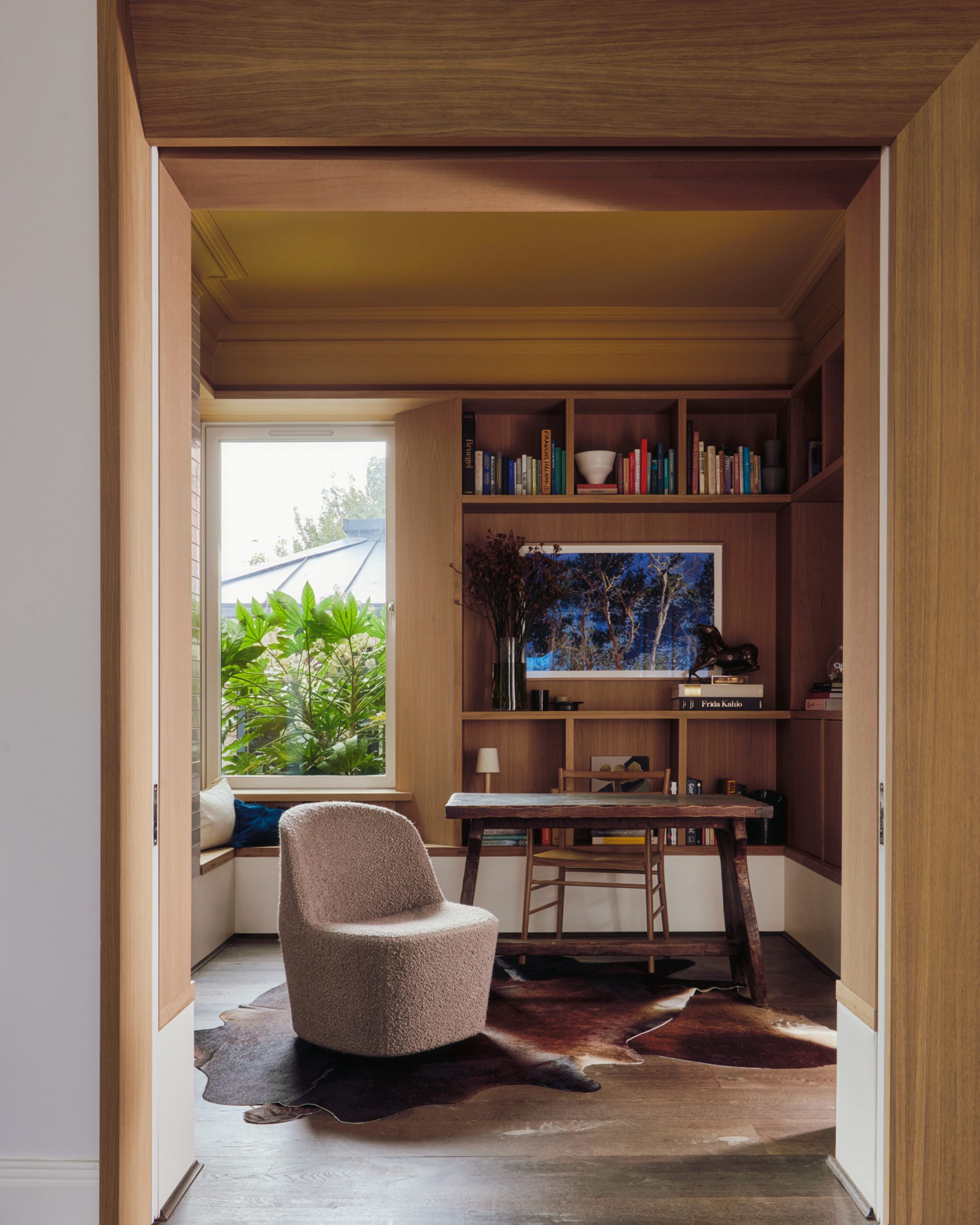 The library links the original house with the rear extension.