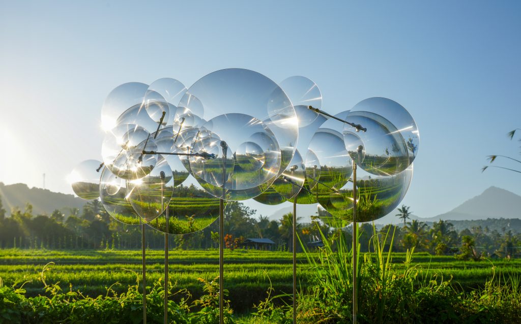 Eccentric Lenses stands among the rice fields and distant mountains of Munduk, Bali.