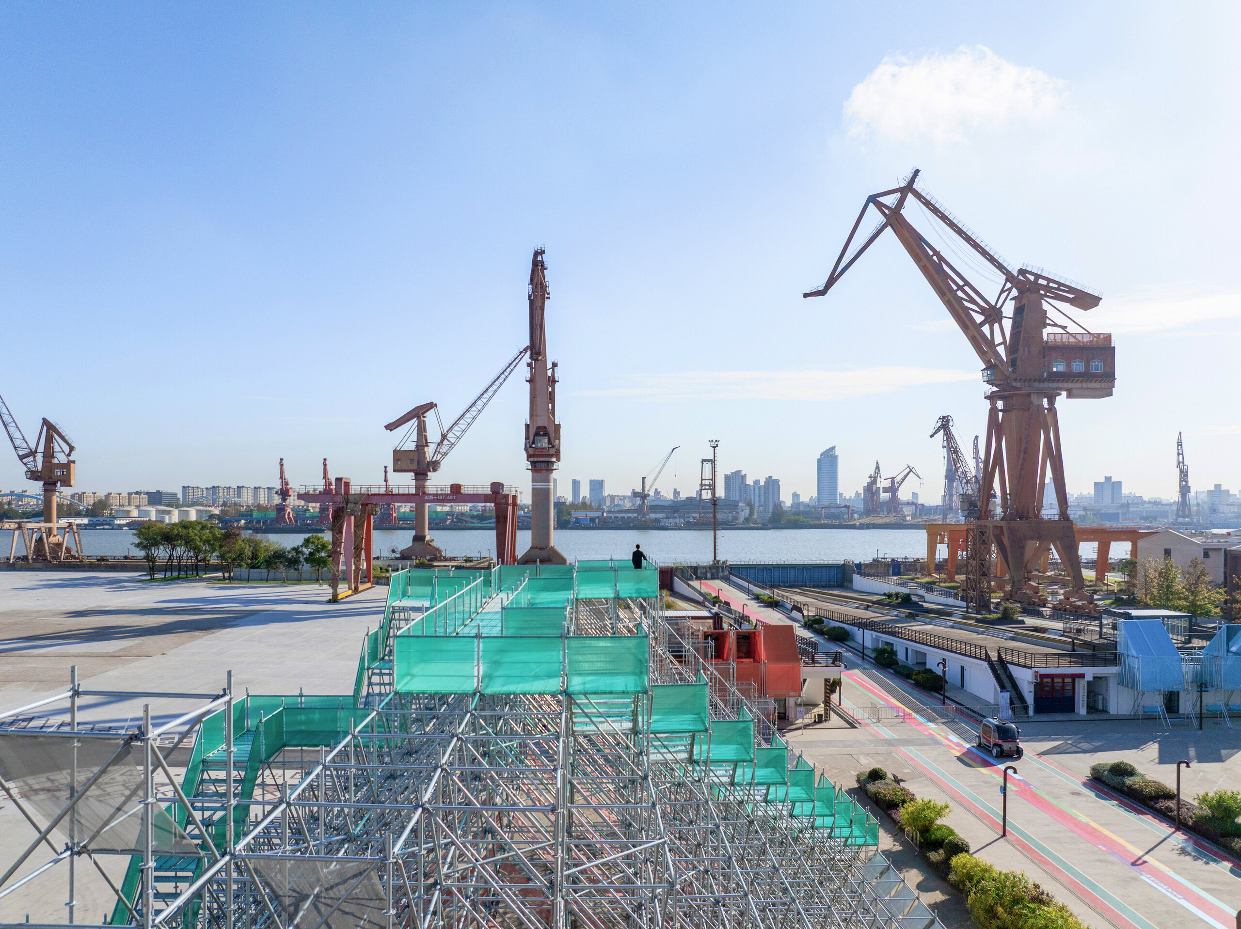 View across the Huangpu River industrial landscape from Mount Bazaar
