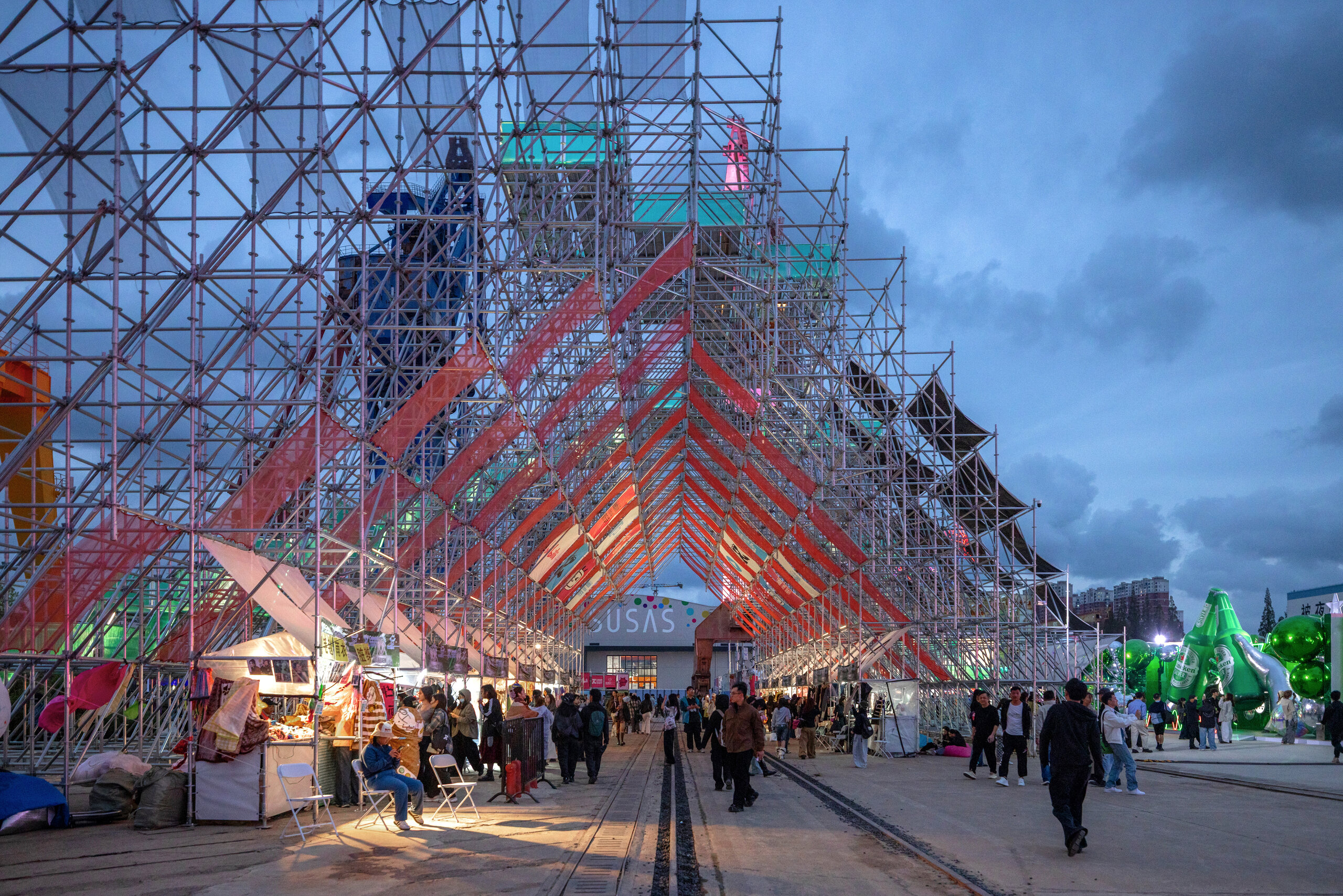Mount Bazaar entrance illuminated for the night market