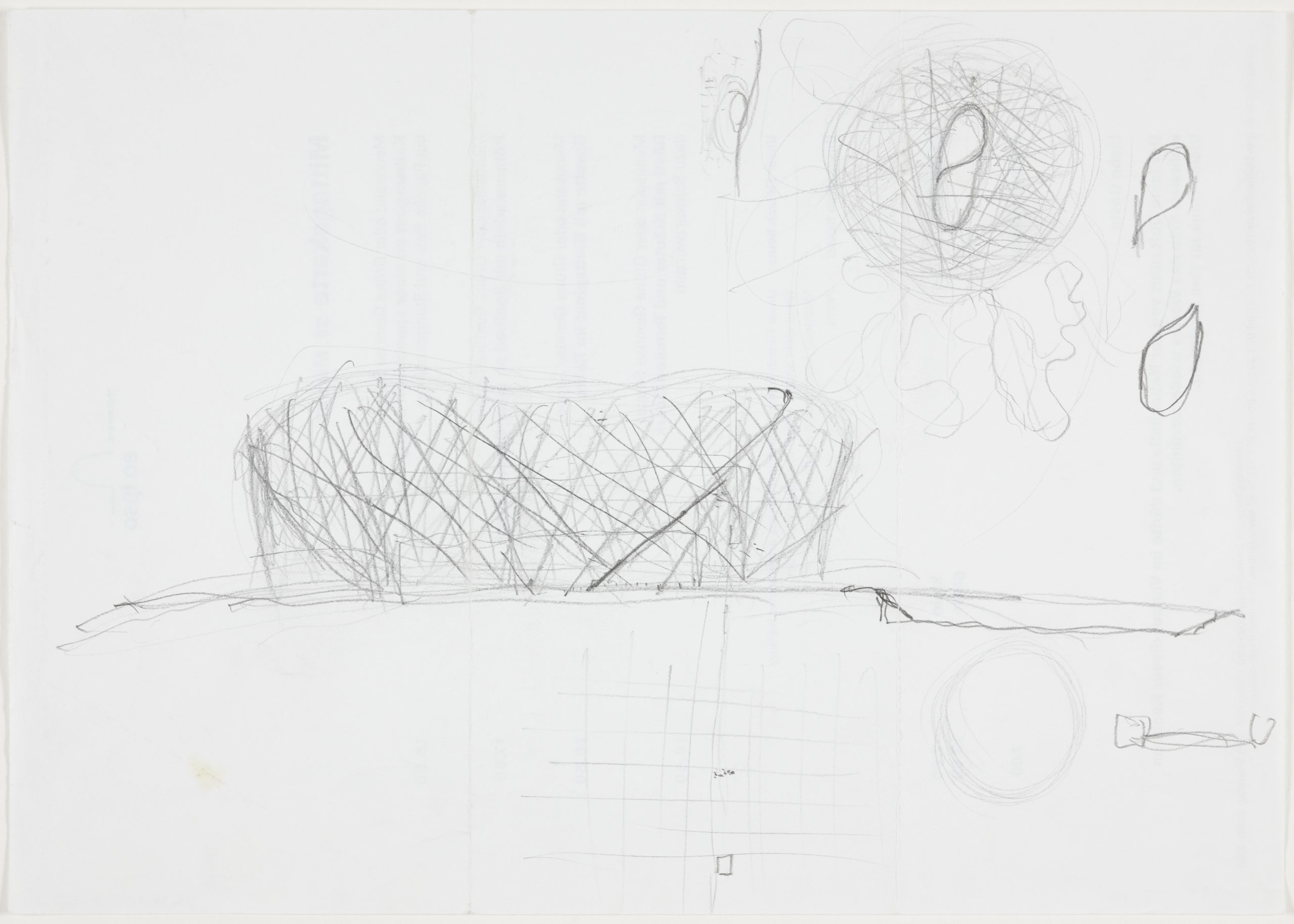 Jacques Herzog concept sketch with plan and elevation for Beijing National Stadium