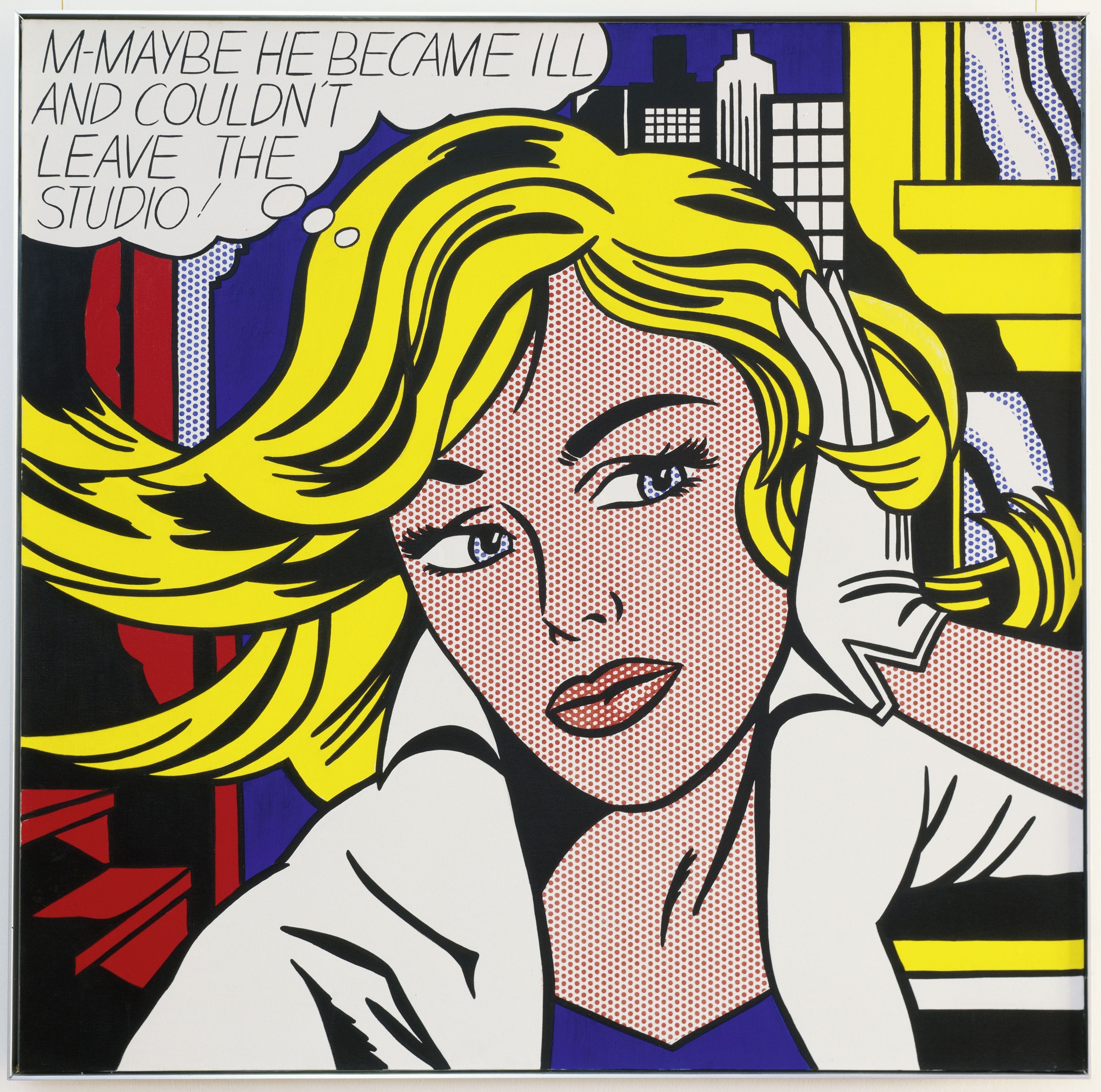 Blonde woman and speech balloon in Roy Lichtenstein’s M-Maybe.