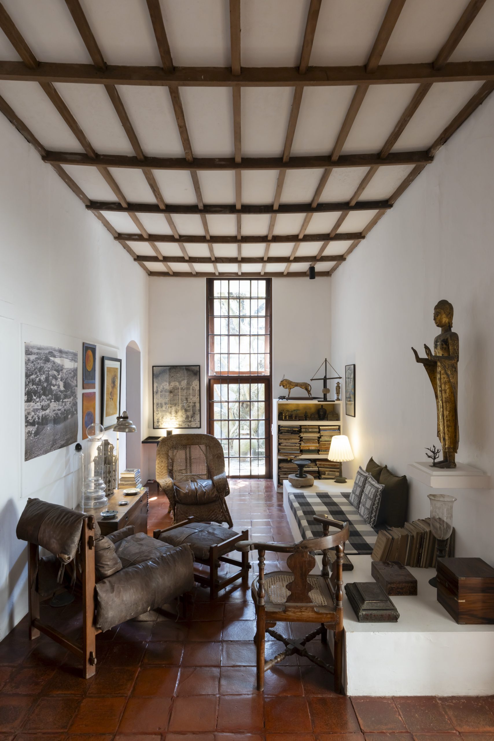 Living room interior at Number 11, Geoffrey Bawa’s house in Colombo