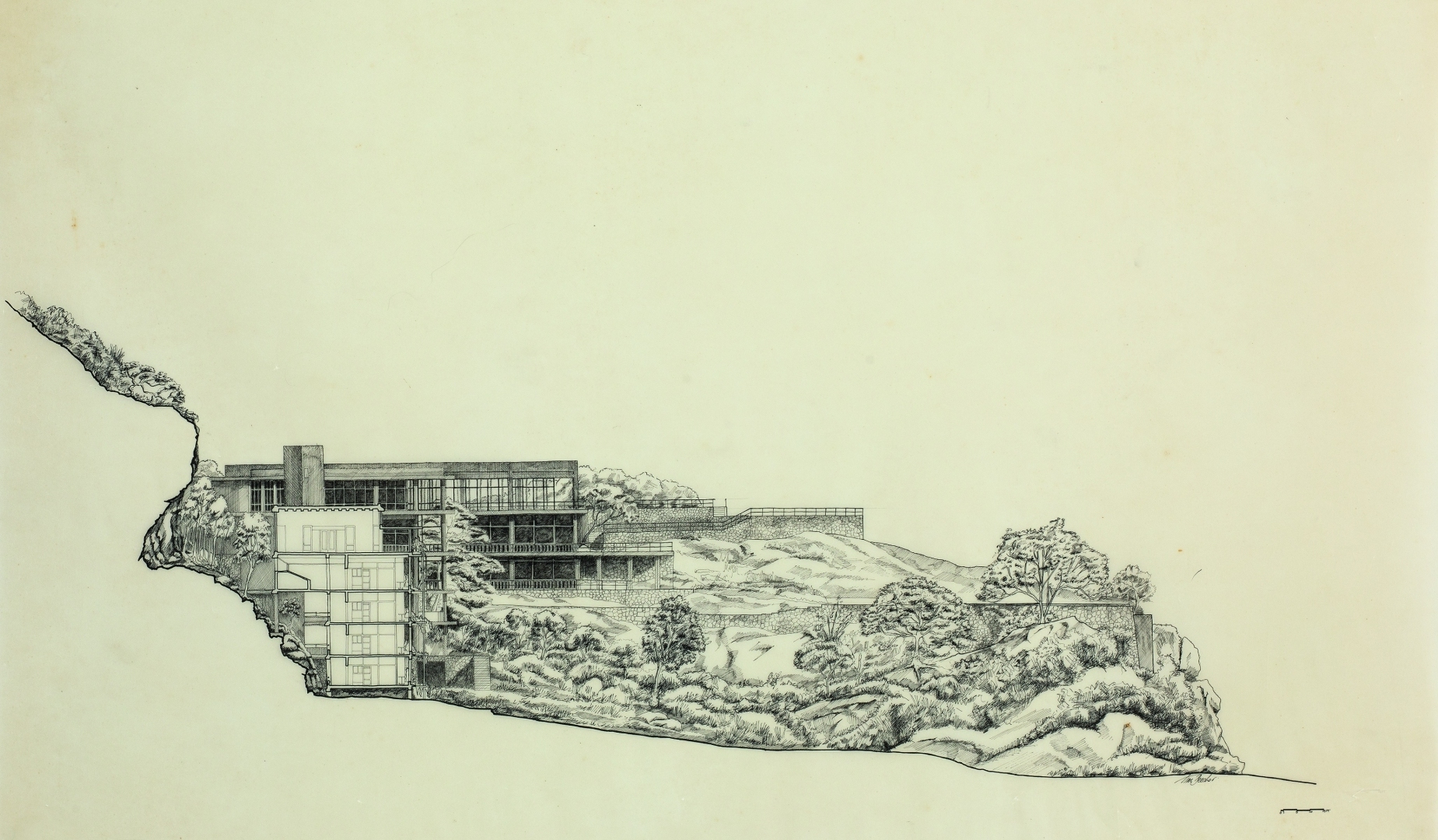 Section through the site of Kandalama Hotel