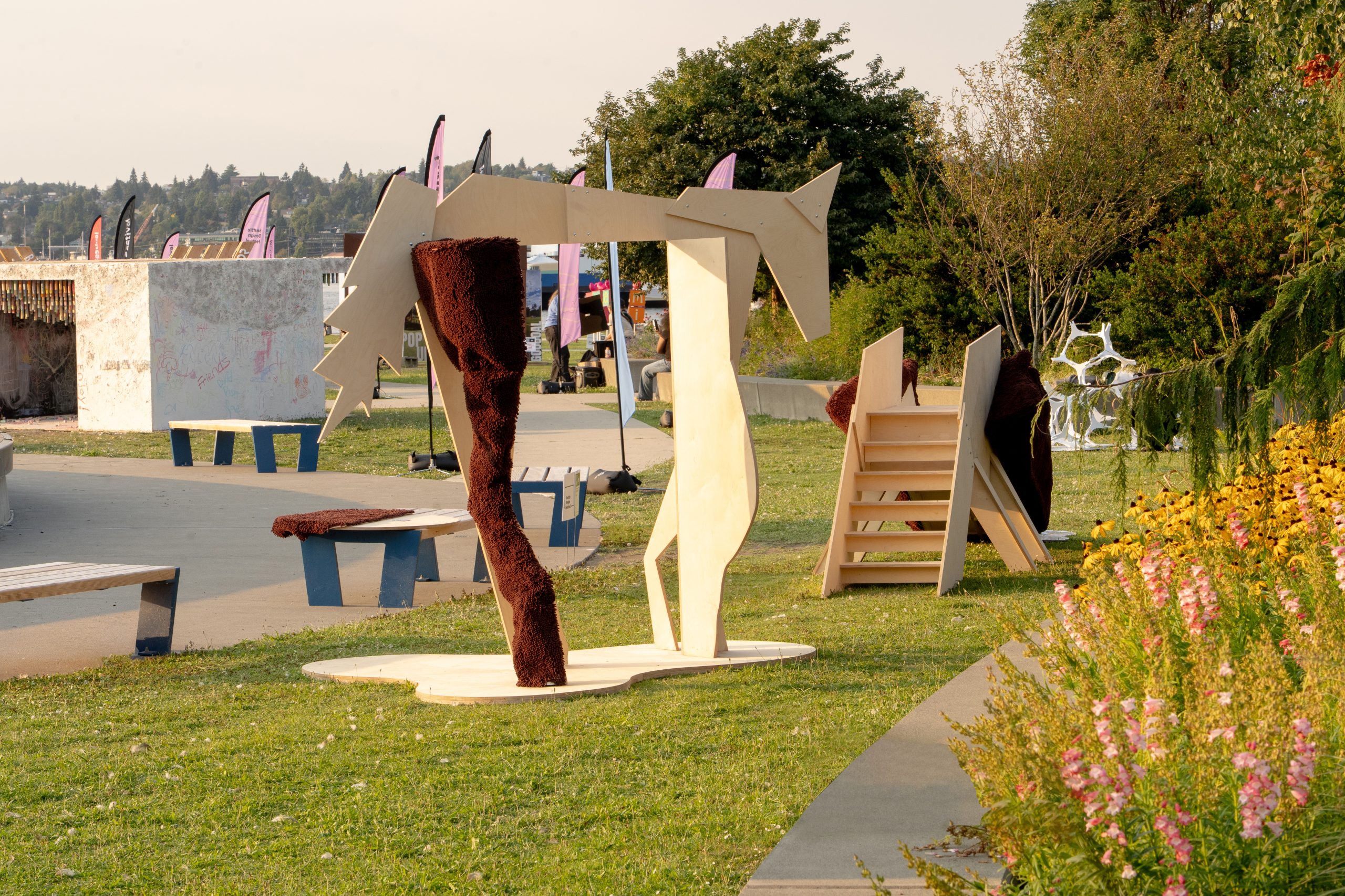 Studio Deng turns an equestrian monument into two interactive plywood horses