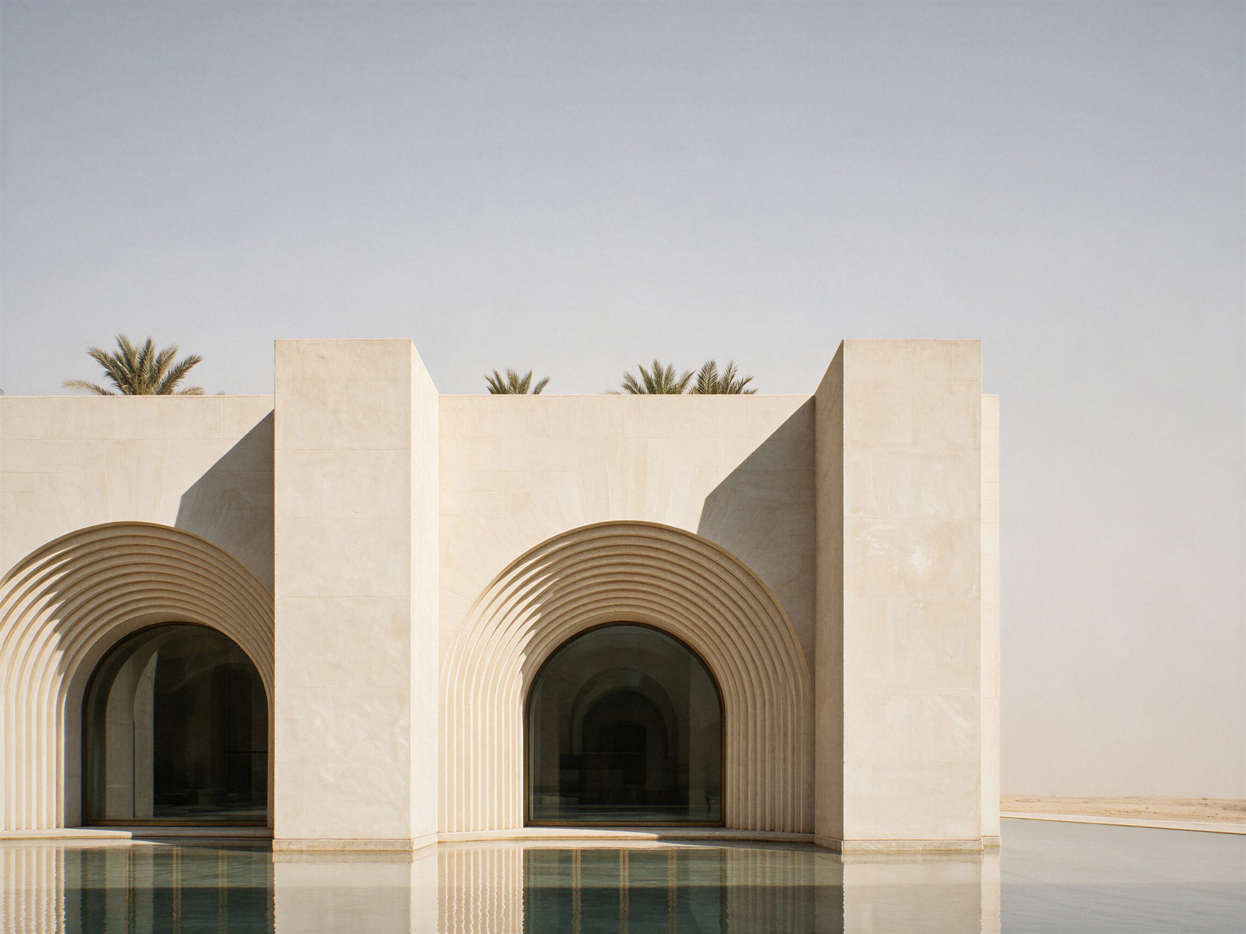 Museum of Contemporary Art Riyadh, facade over the reflecting pool