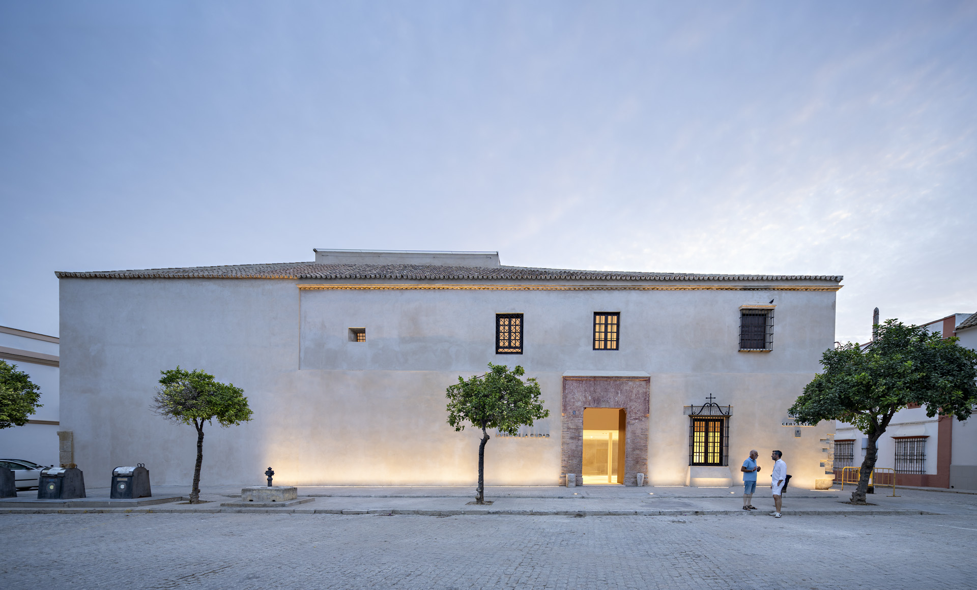 Restored historic facade facing the square