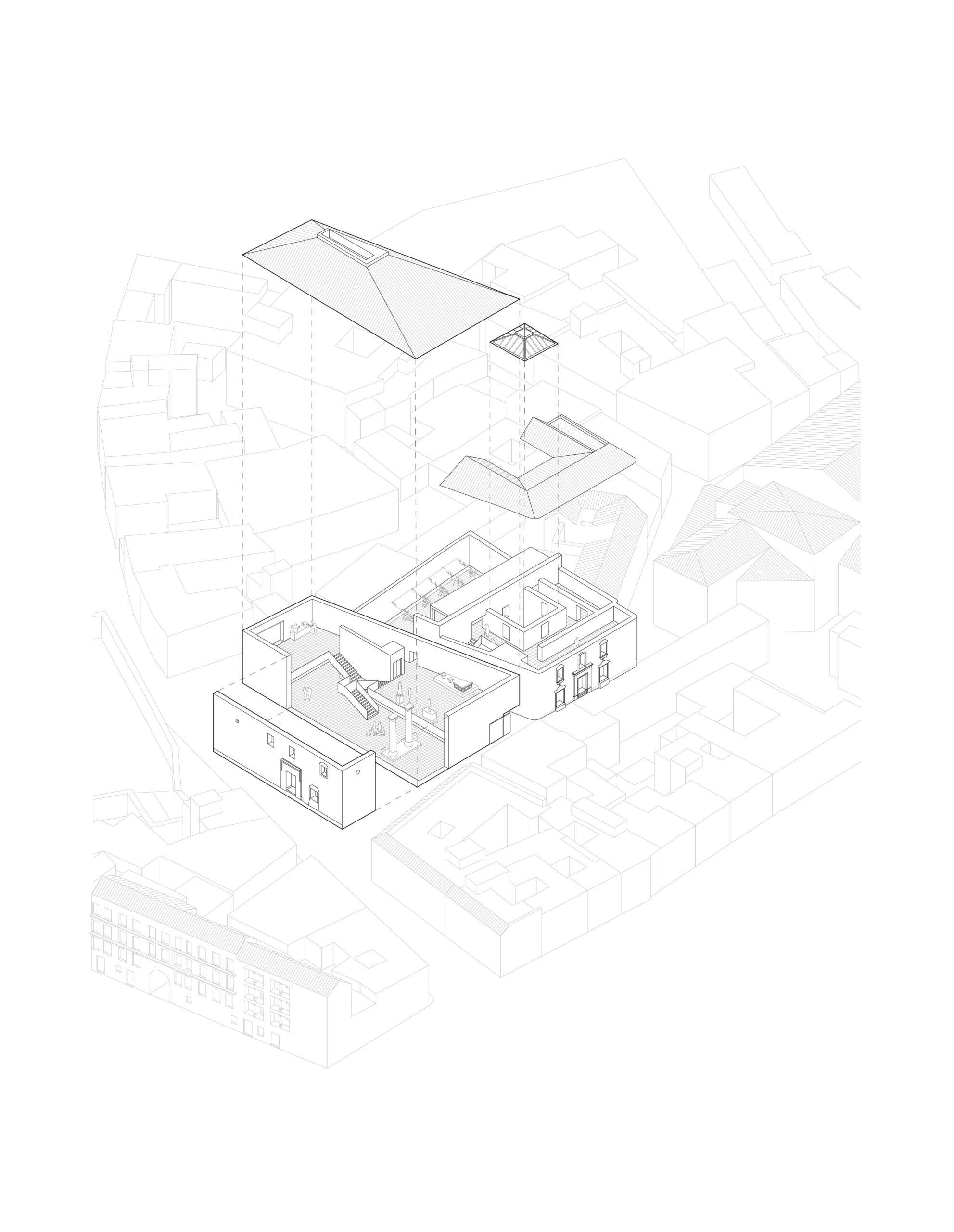 Axonometric drawing of the museum complex