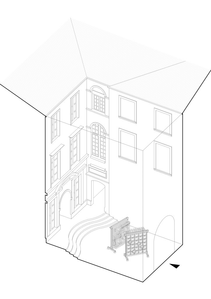 Isometric drawing locating Chaume Sublimé within the courtyard
