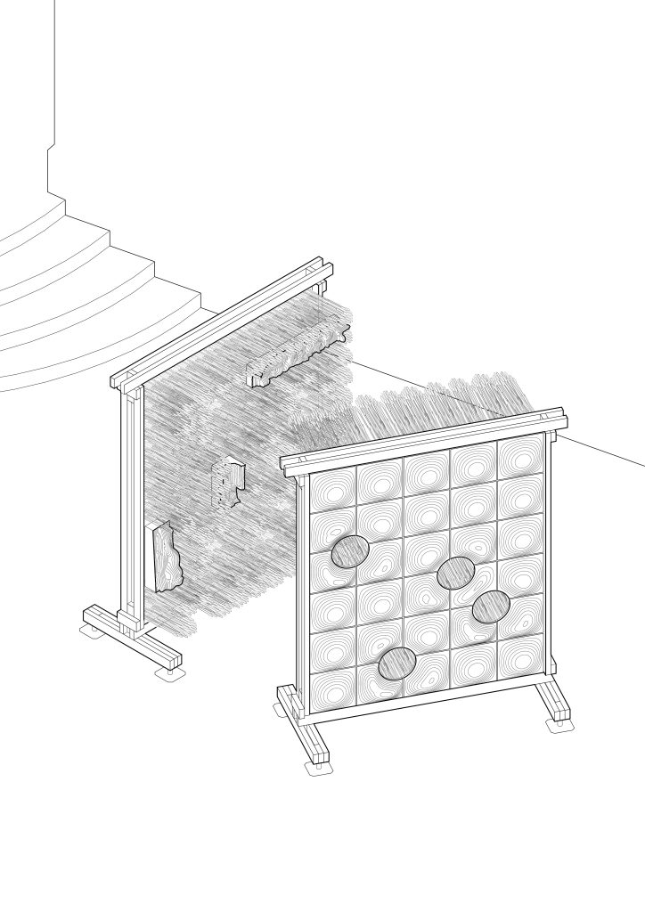 Isometric drawing of the two contrasting reed wall faces