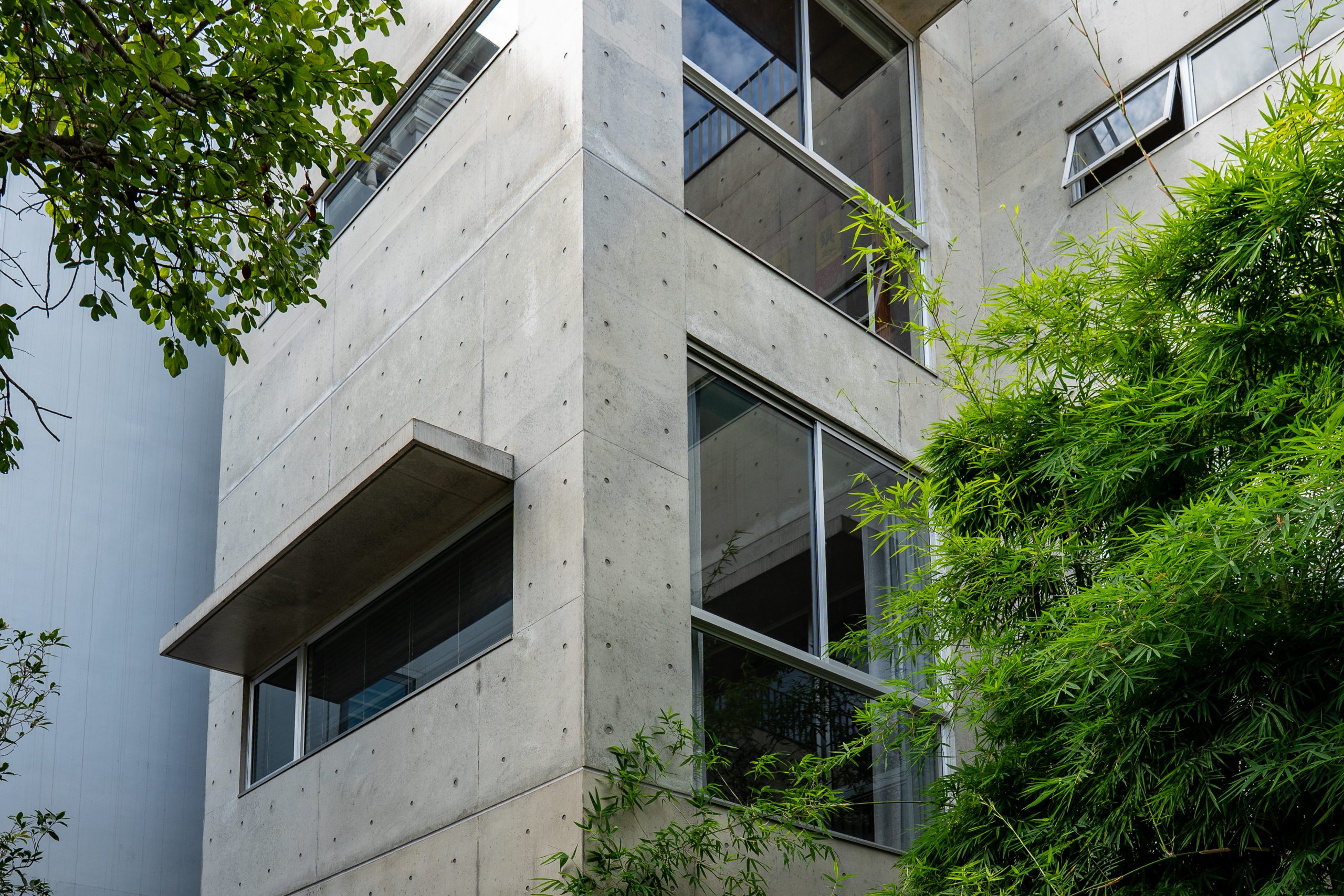 Upper concrete volume and terrace planting, House K by HGAA