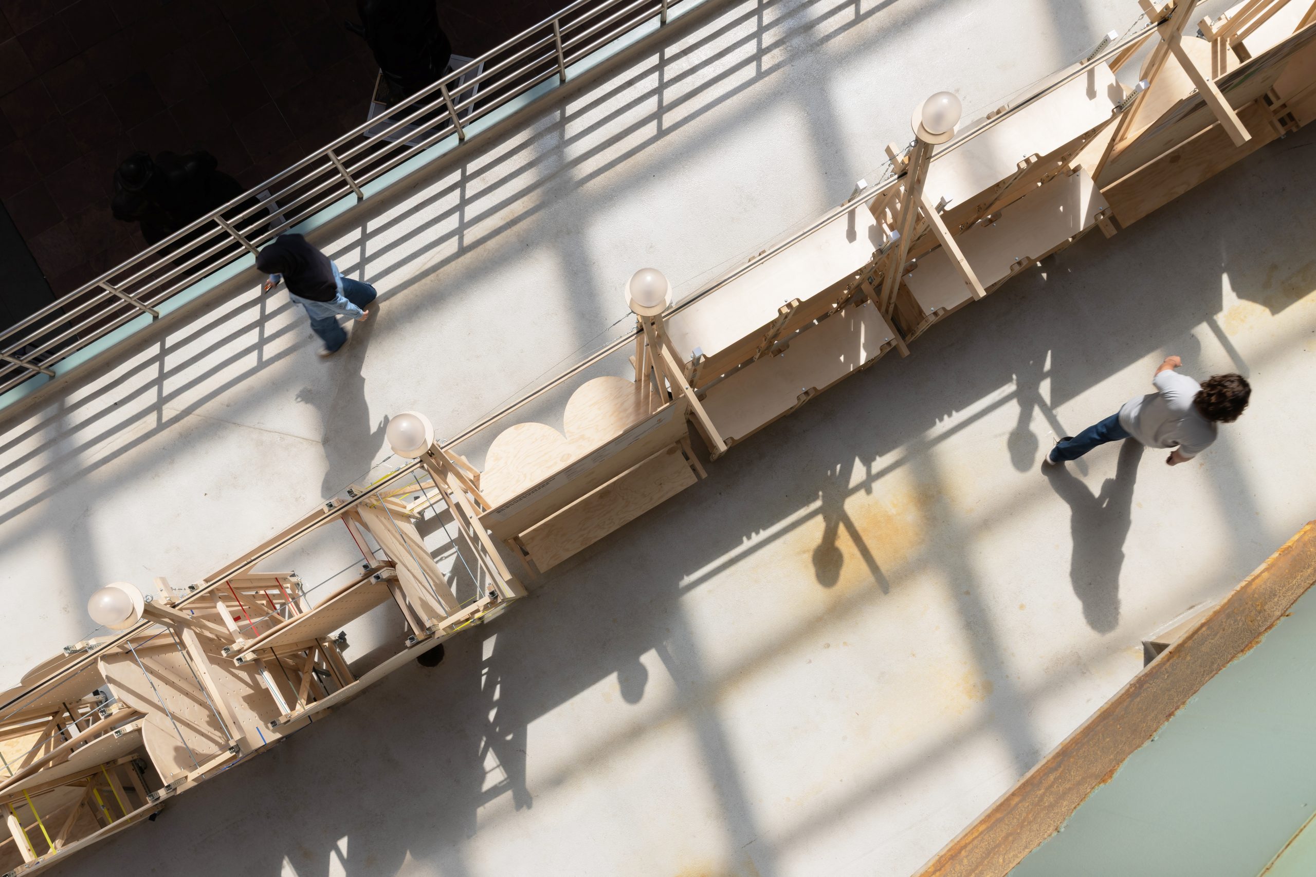 Overhead view of people using the installations, Parts of Common
