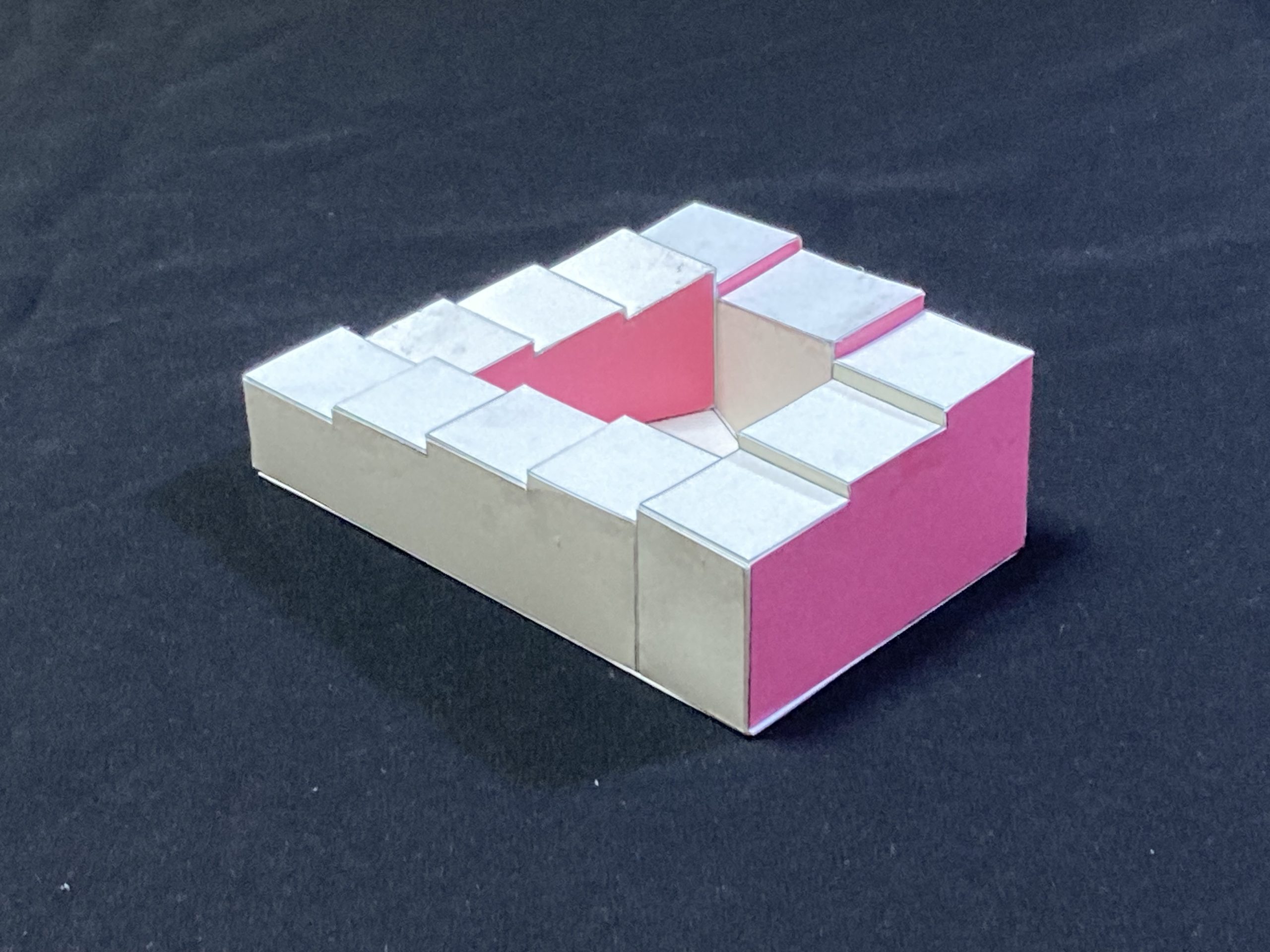 White and pink impossible staircase, Infinite Staircase, 2023, by Kokichi Sugihara