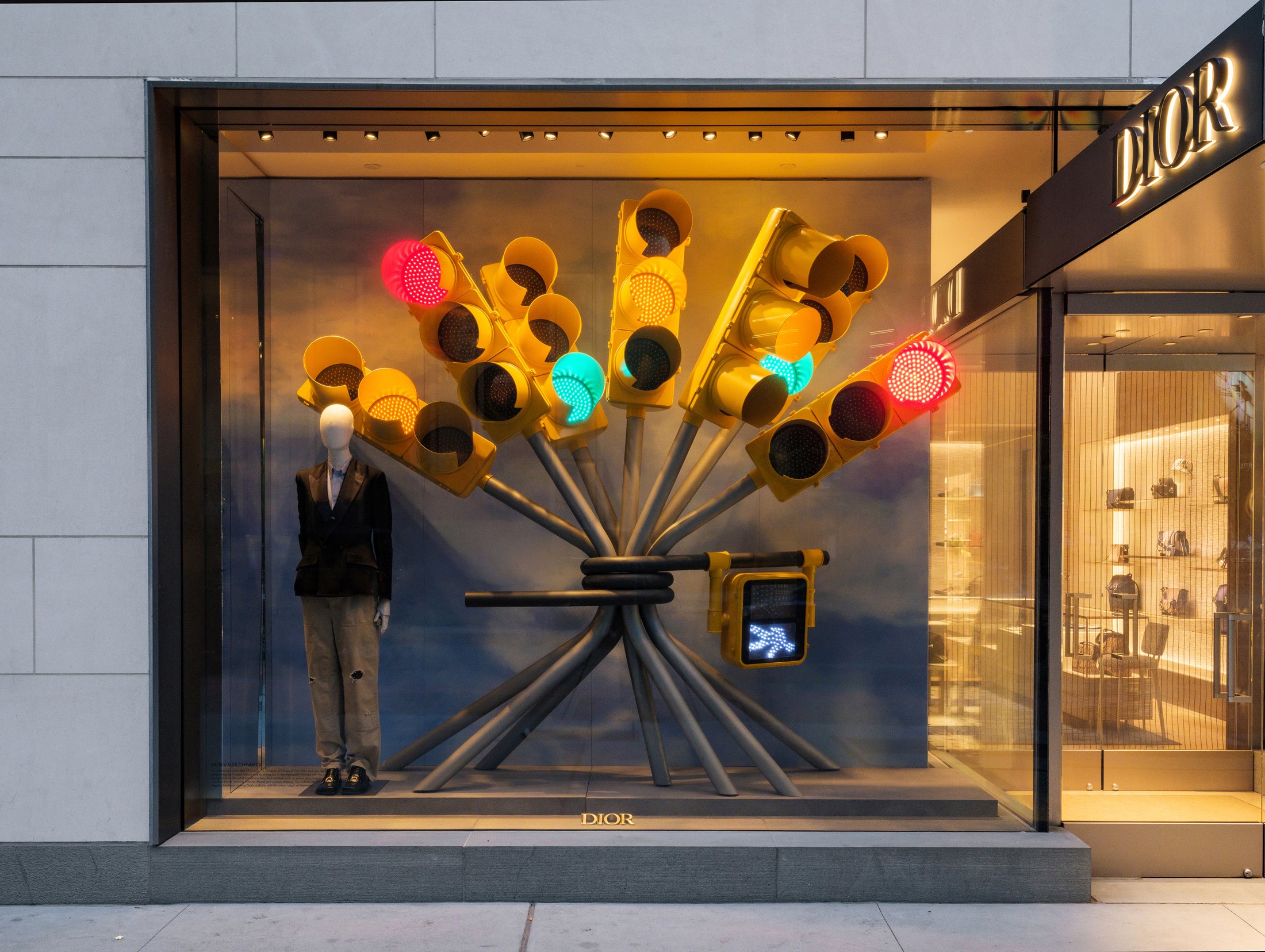 Bouquet of bent traffic lights in Alex Chinneck’s New York Dior display