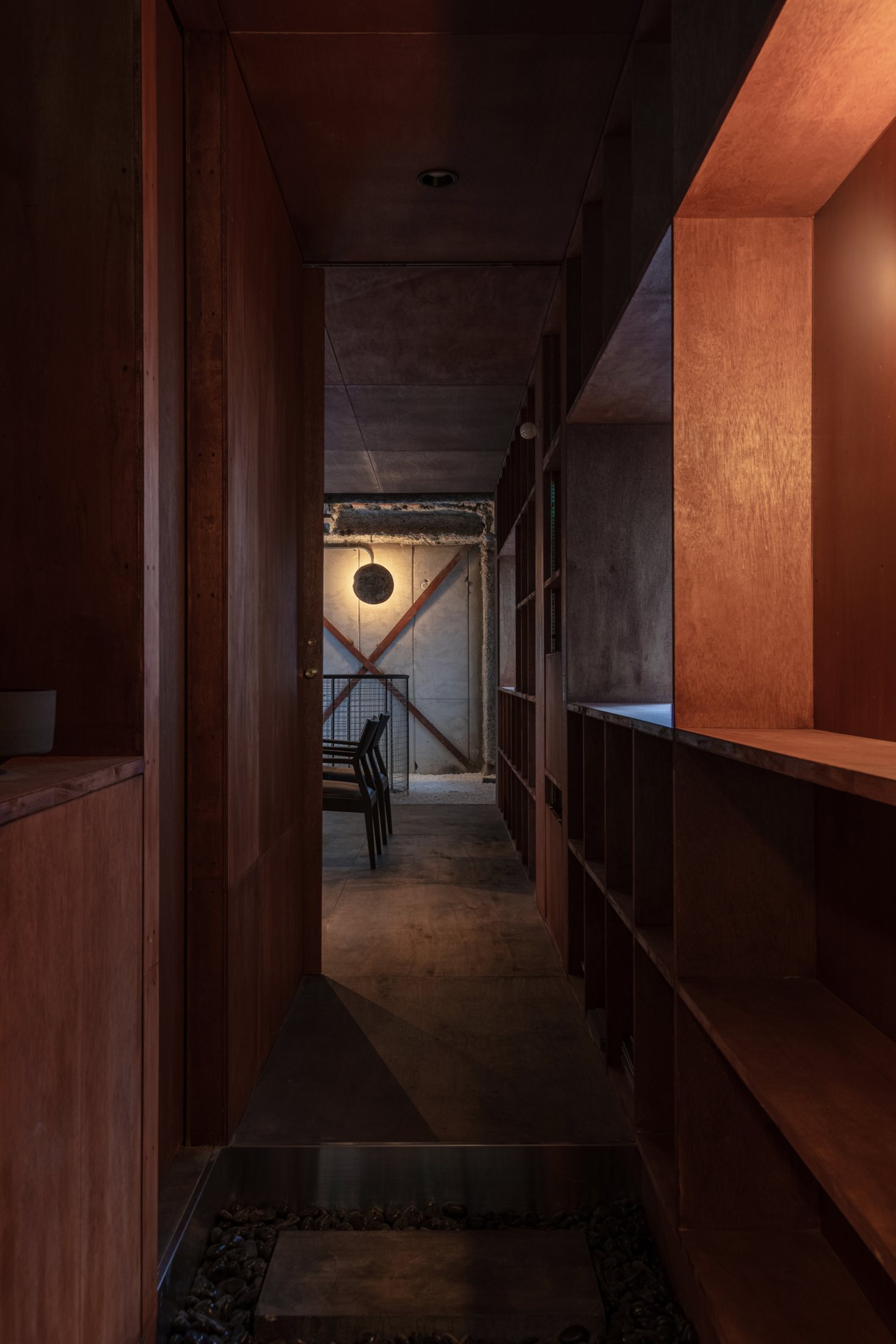 Upper-floor passage framing the circular opening