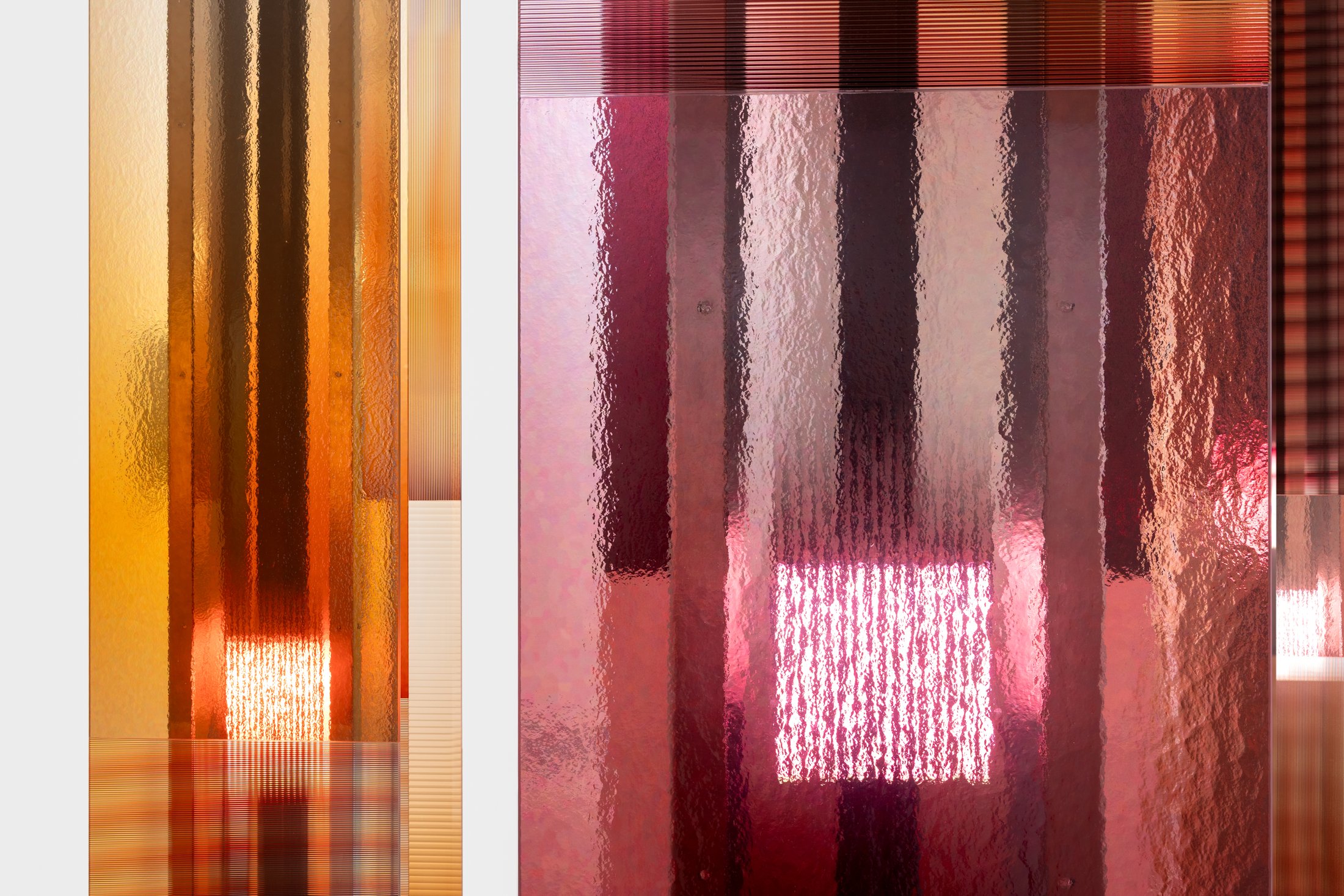 Detail of textured glass and coloured light in Rive Roshan’s Garden of Hope