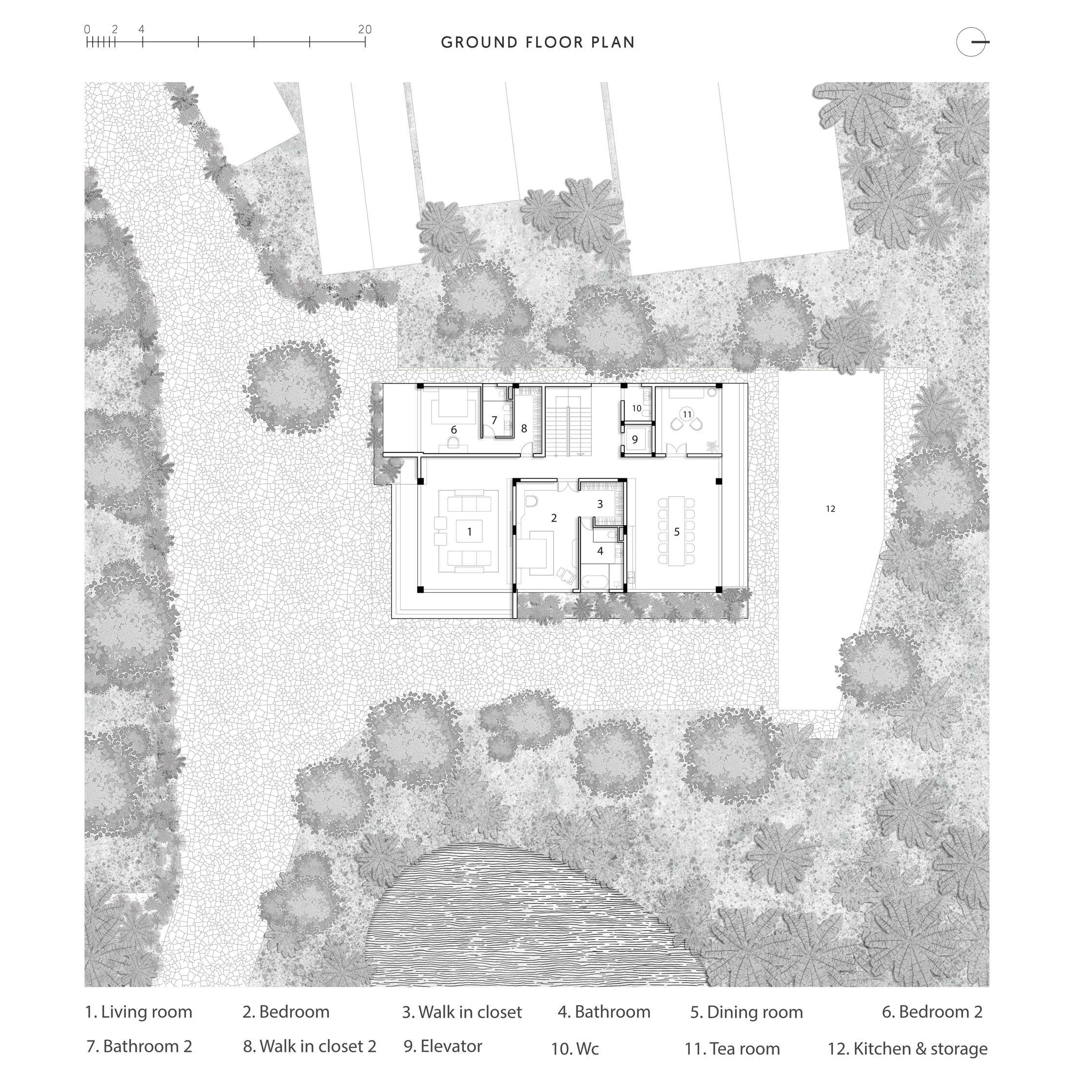 Architectural drawing of Hong Tien Garden Villa by COTAM Studio