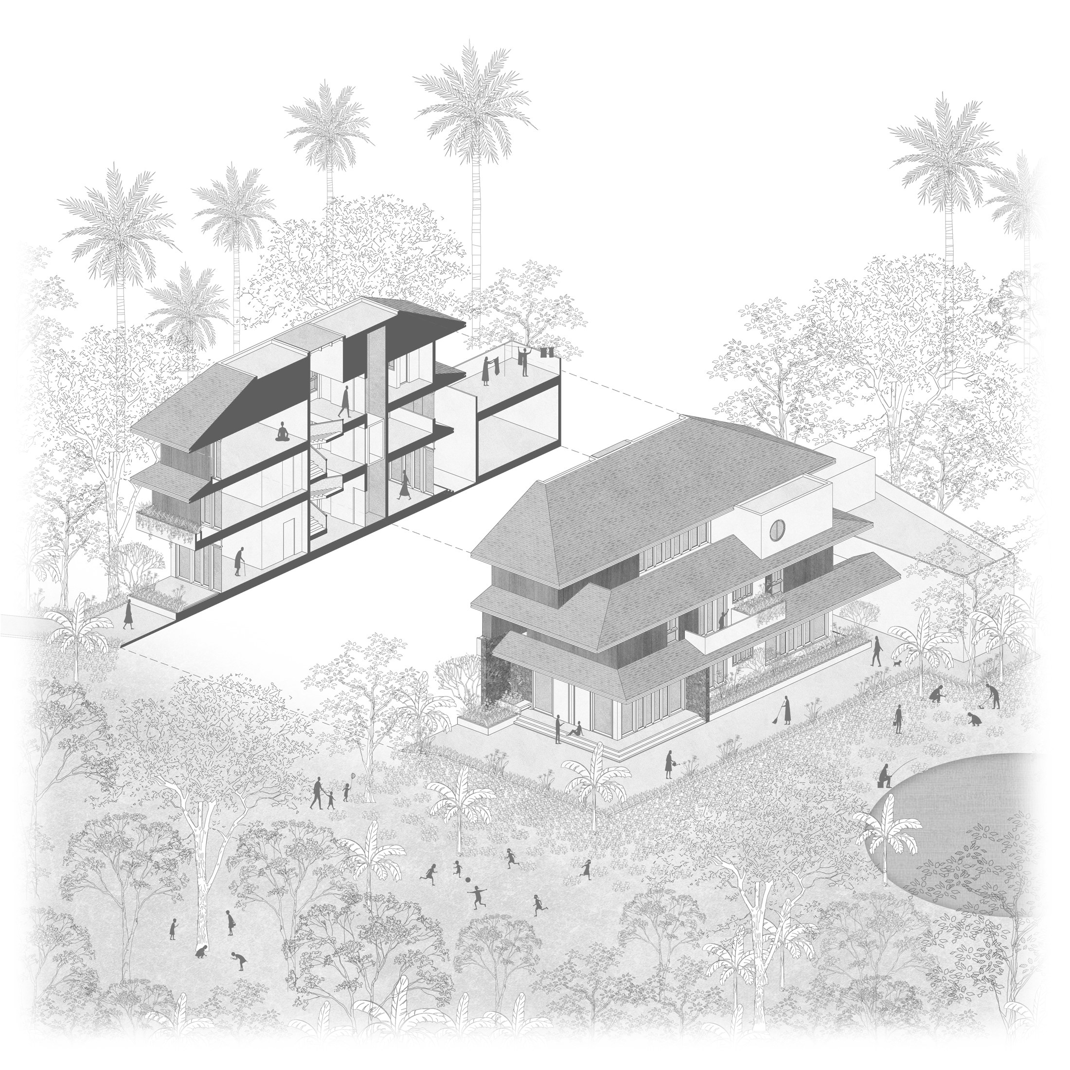 Architectural drawing of Hong Tien Garden Villa by COTAM Studio
