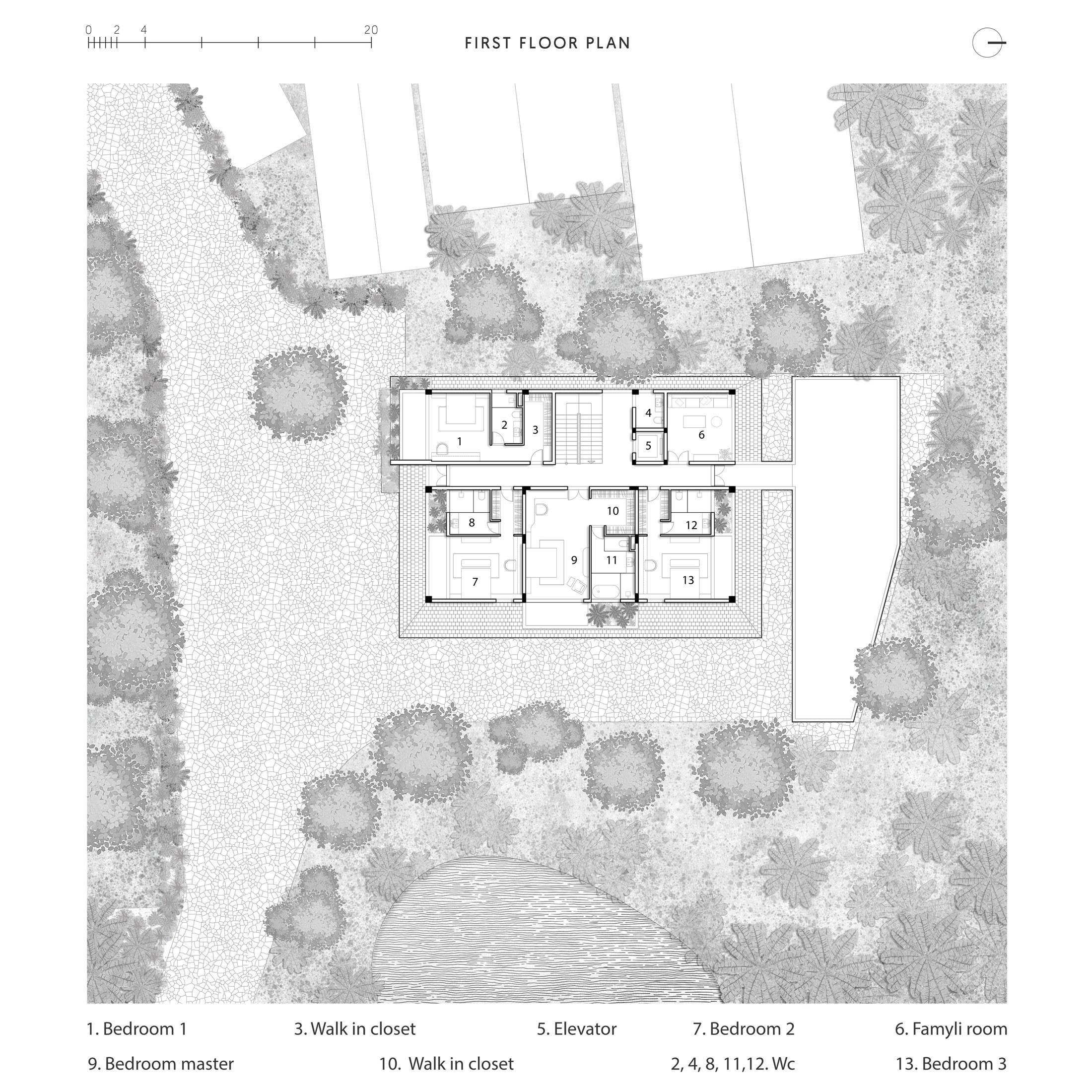 Architectural drawing of Hong Tien Garden Villa by COTAM Studio