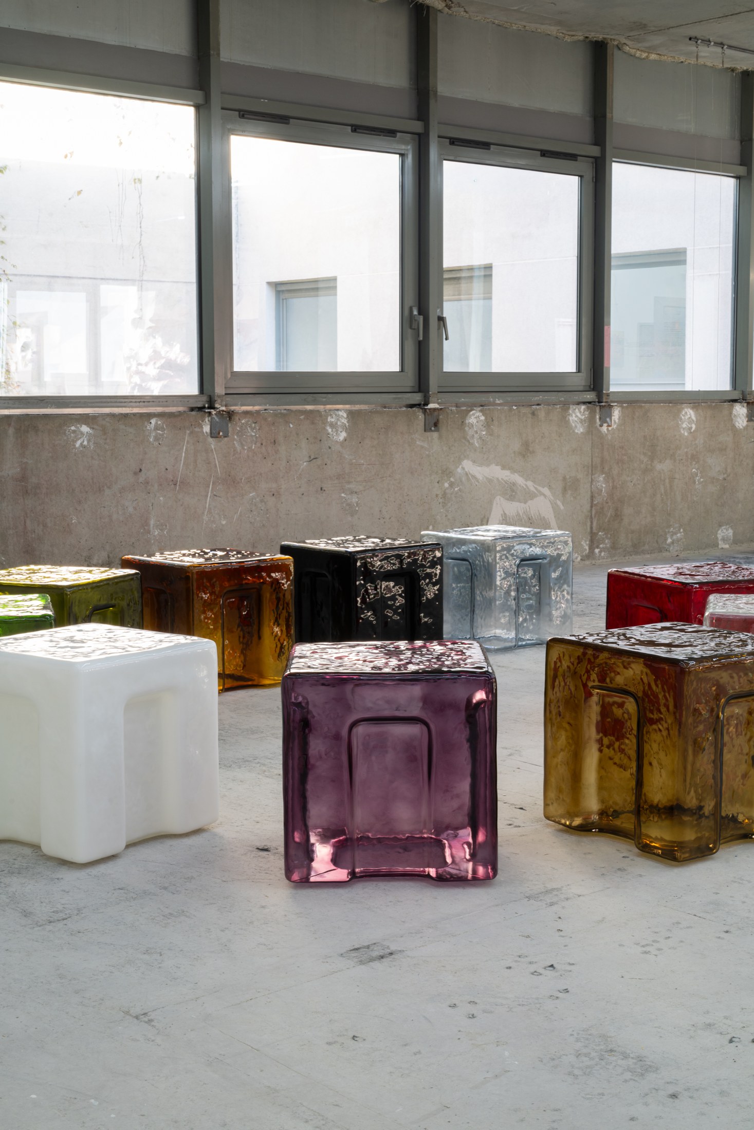 6:AM Batch glass stools exhibited at Paris Internationale 2026