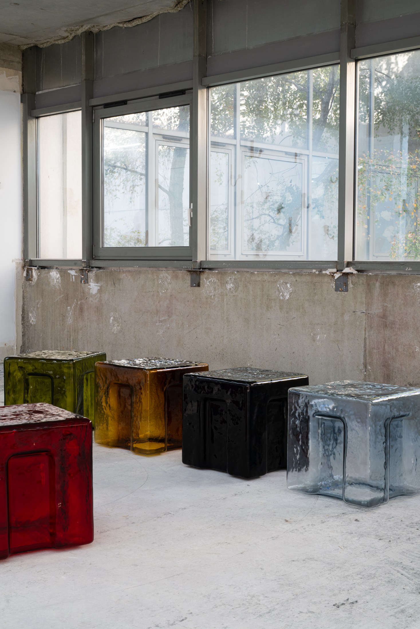 6:AM Batch glass stools exhibited at Paris Internationale 2026