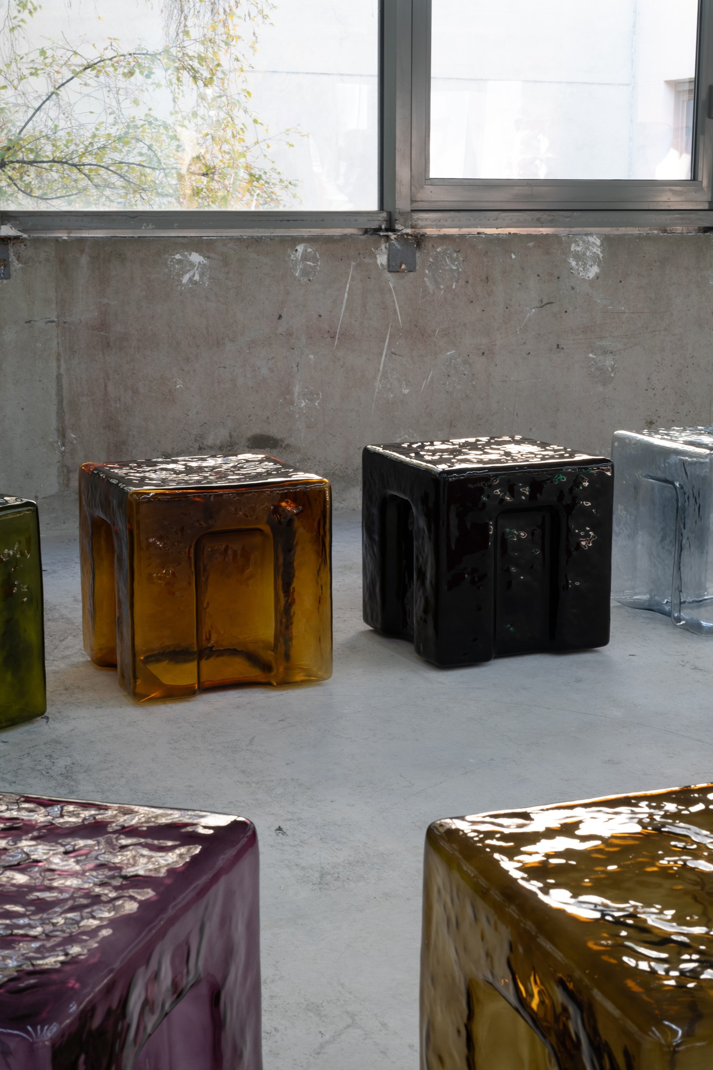 6:AM Batch glass stools exhibited at Paris Internationale 2026