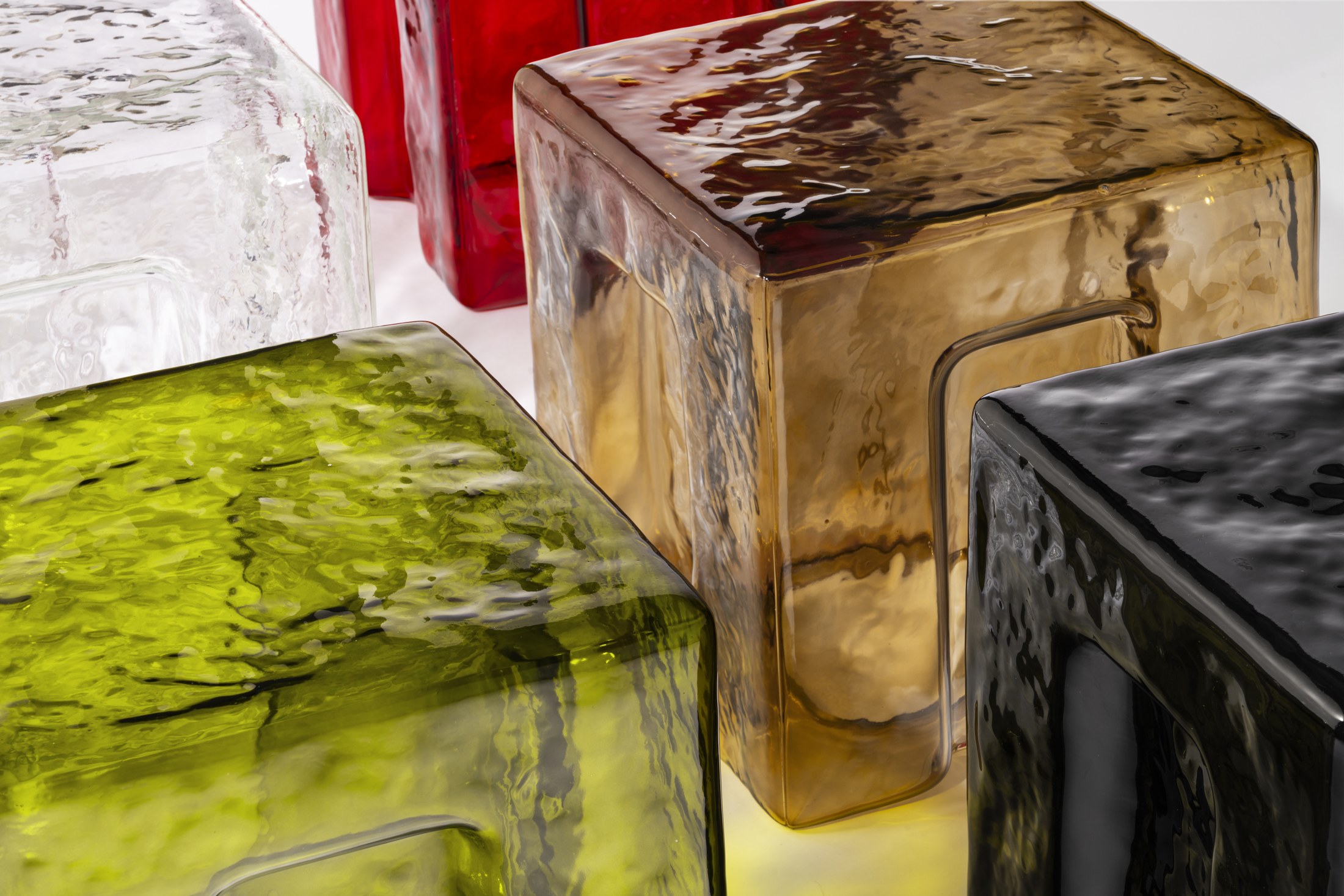 Detail of the rippled hand-blown glass surface of 6:AM Batch
