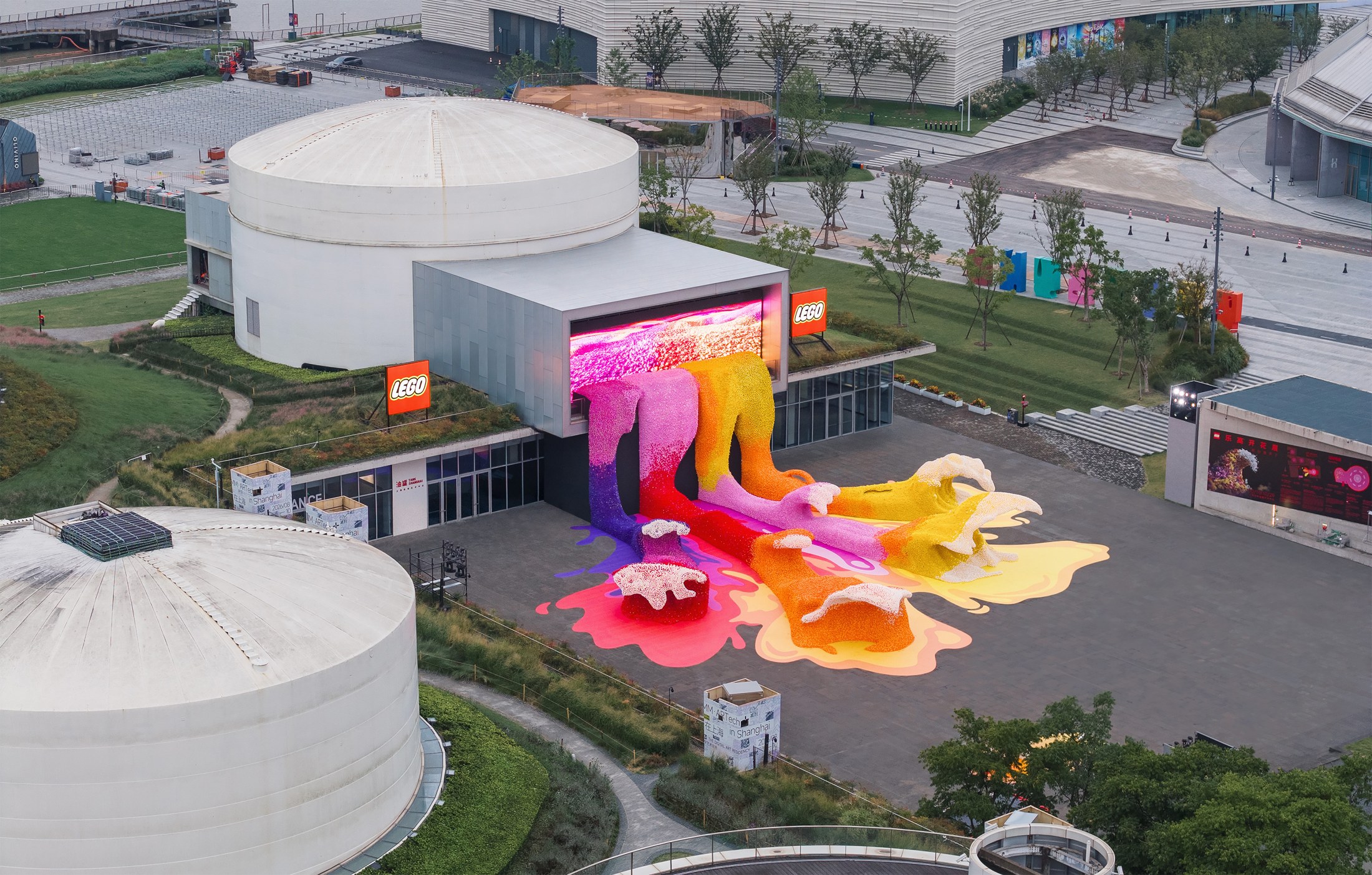 Aerial view of the LEGO Botanical Wave outside TANK Shanghai