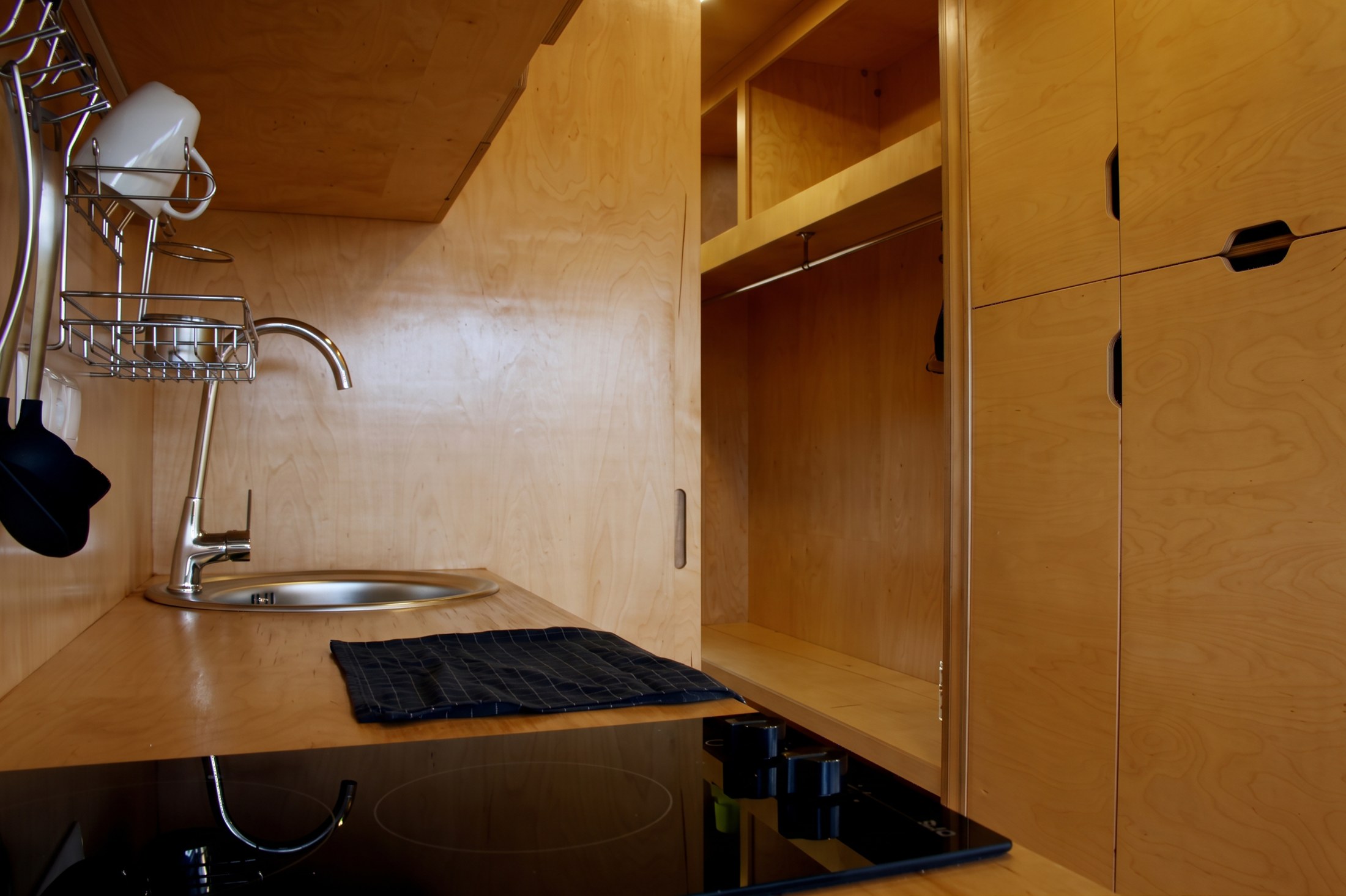 Built-in birch plywood kitchen and cupboards