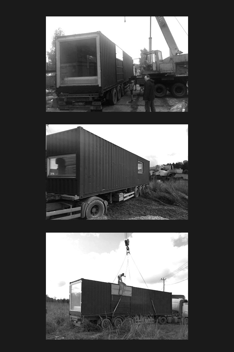 Process photographs showing lifting and transporting the module