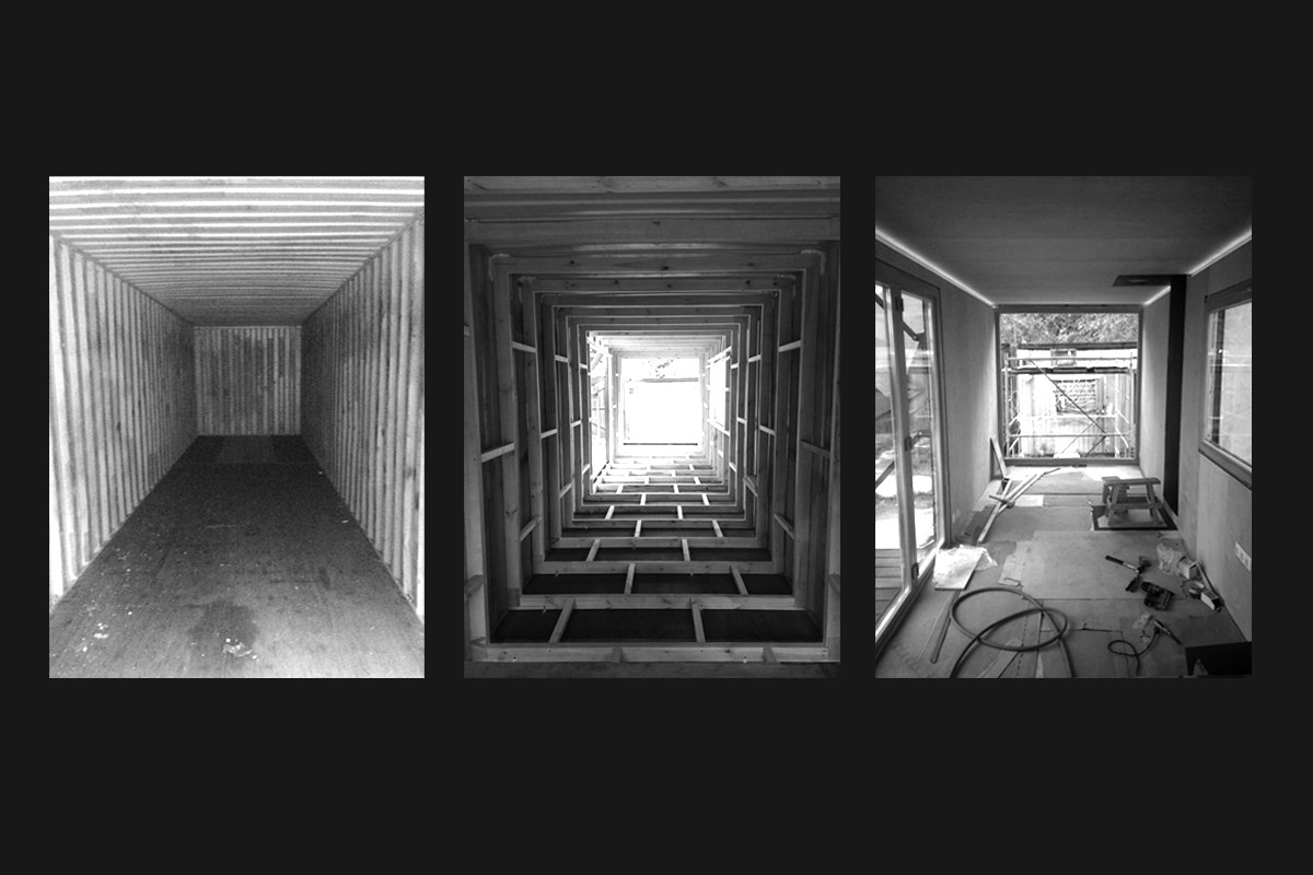 Process photographs showing the internal framework and lining