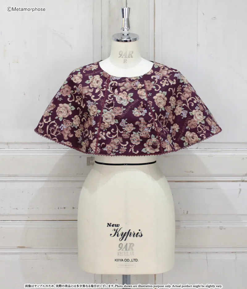 ゴブラン風くまちゃんダブルボタンケープ