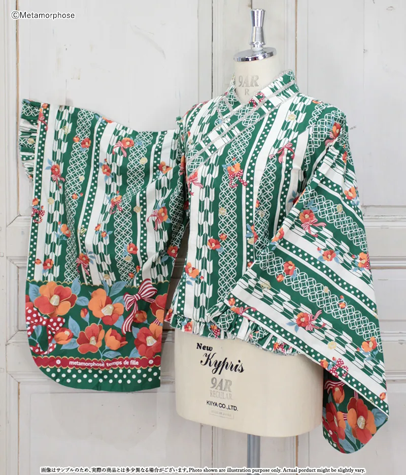 【プラスサイズ】おとめの恋つばき 着物合わせ風ブラウス